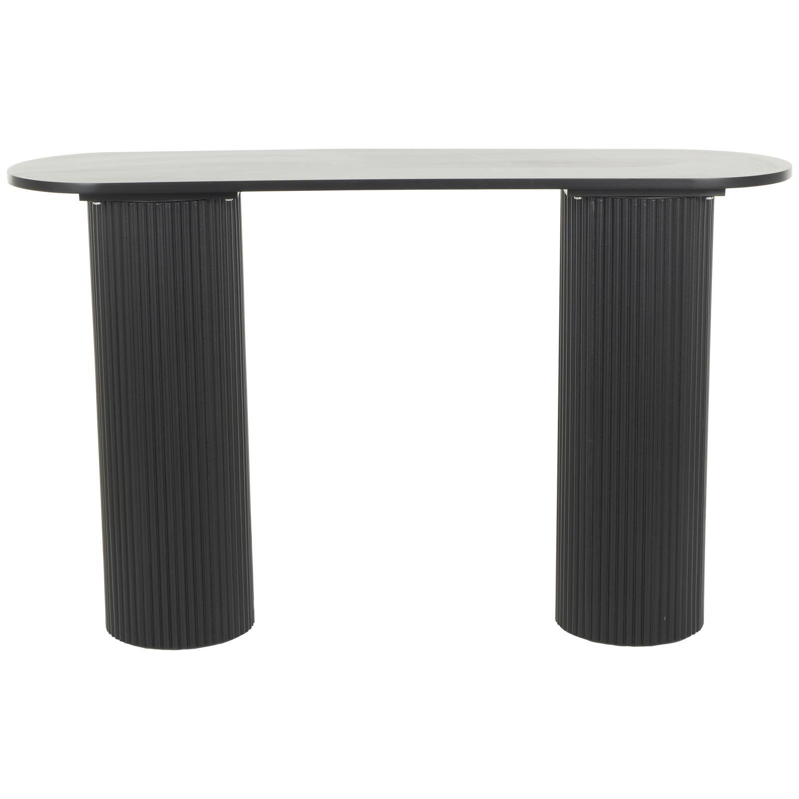 52&#x22; Black Wooden Geometric Oval Console Table with Ribbed Pillar Legs
