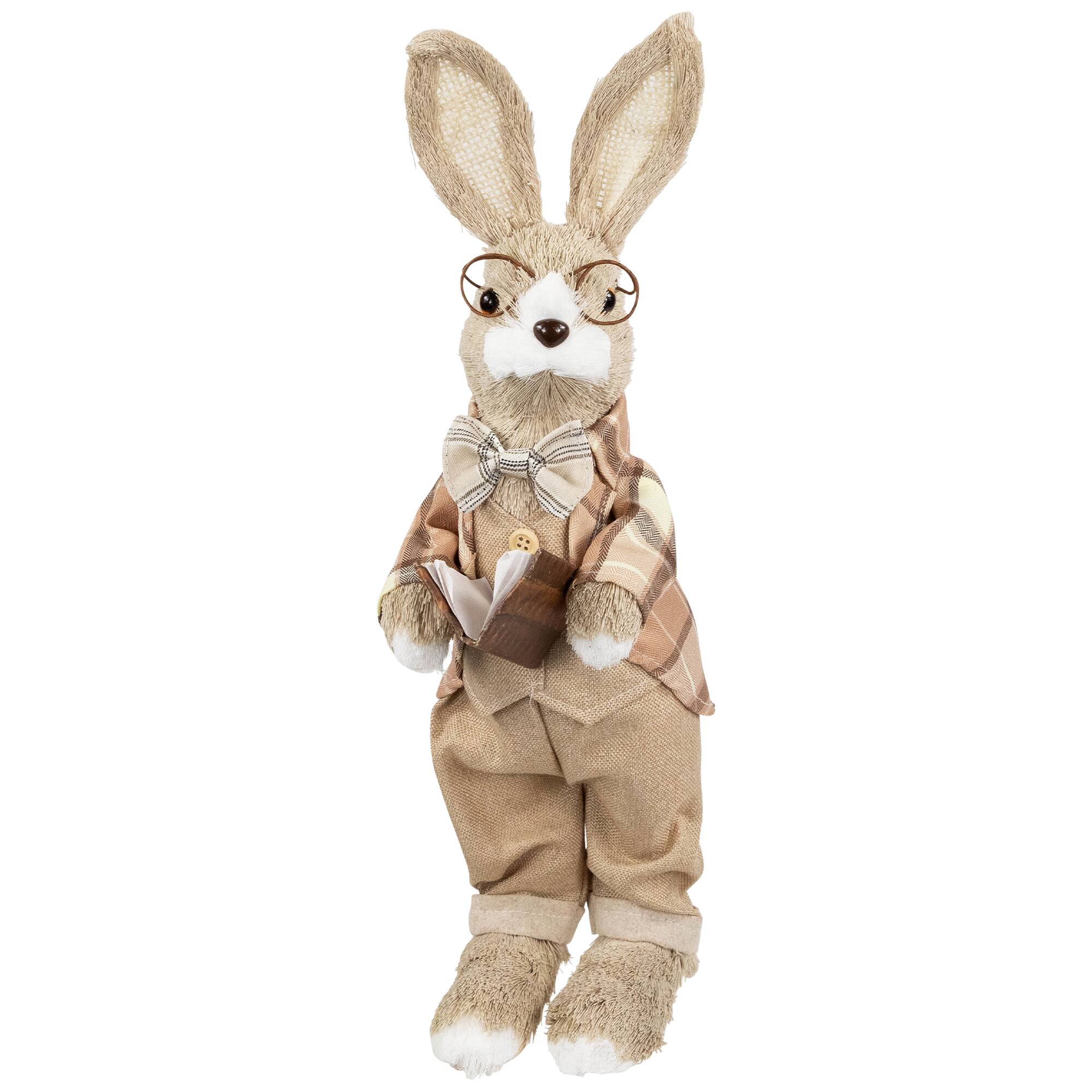 16.25" Beige Rustic Boy Rabbit Easter Figure with Book