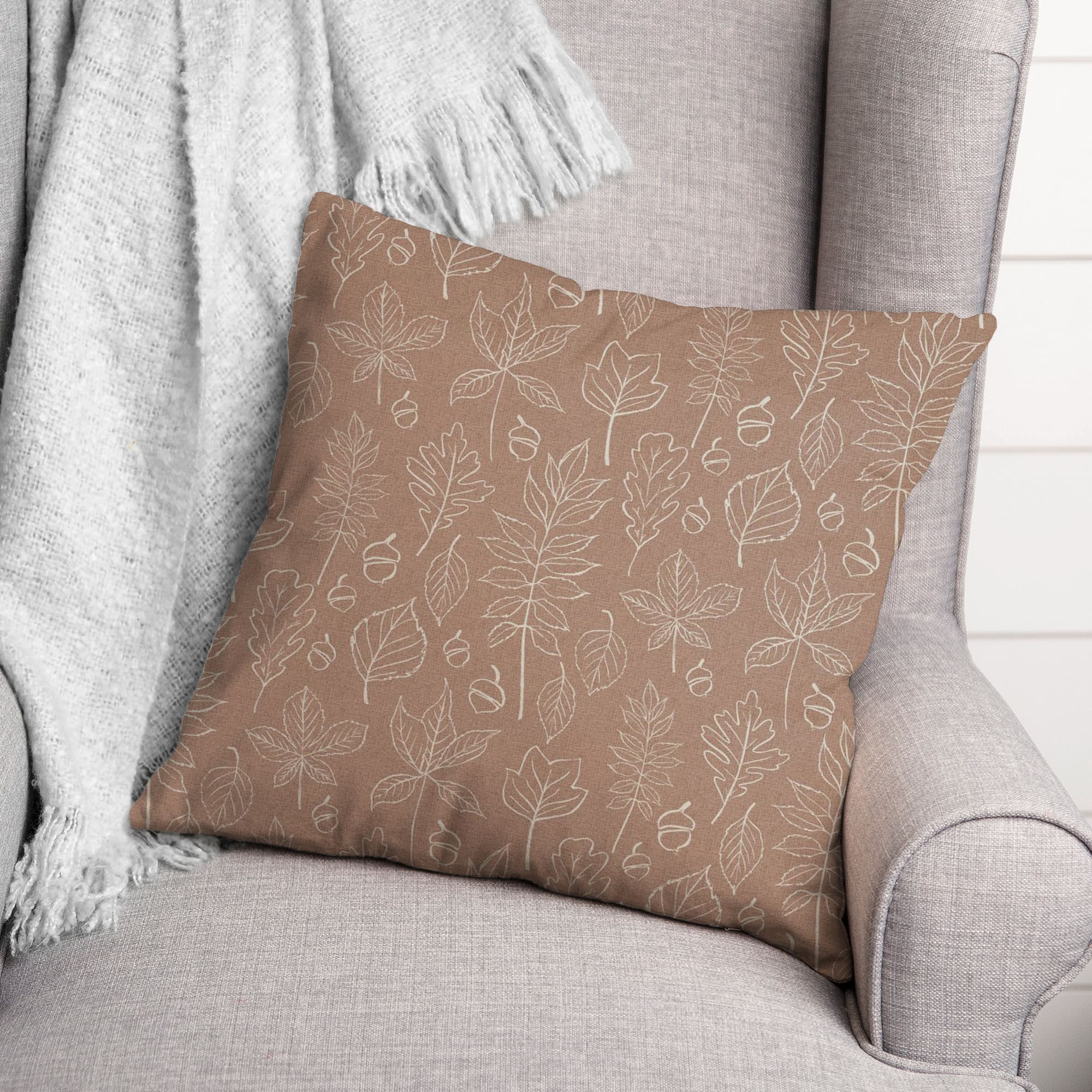 Dusty Rose Leaf Pattern Throw Pillow