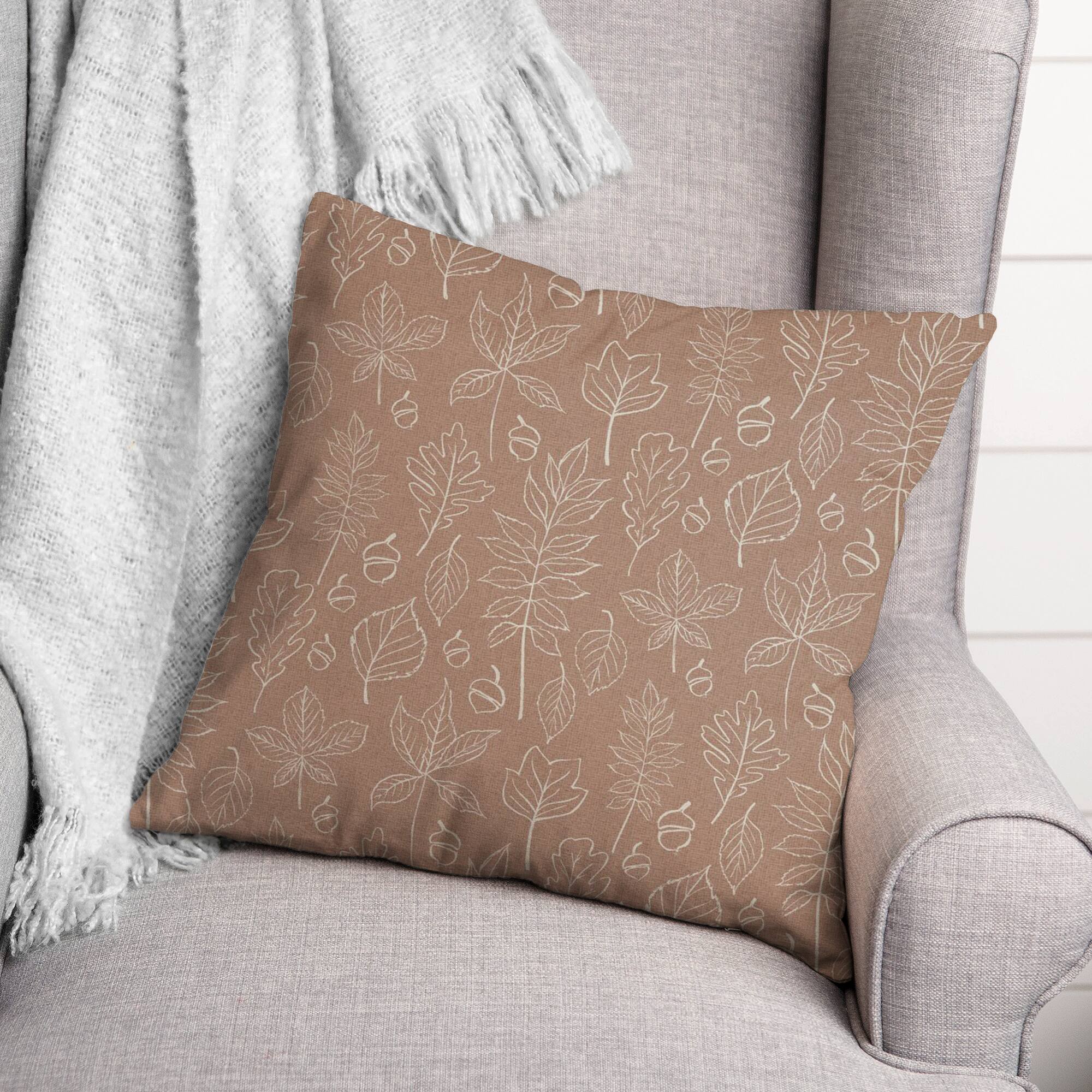 Dusty Rose Leaf Pattern Throw Pillow