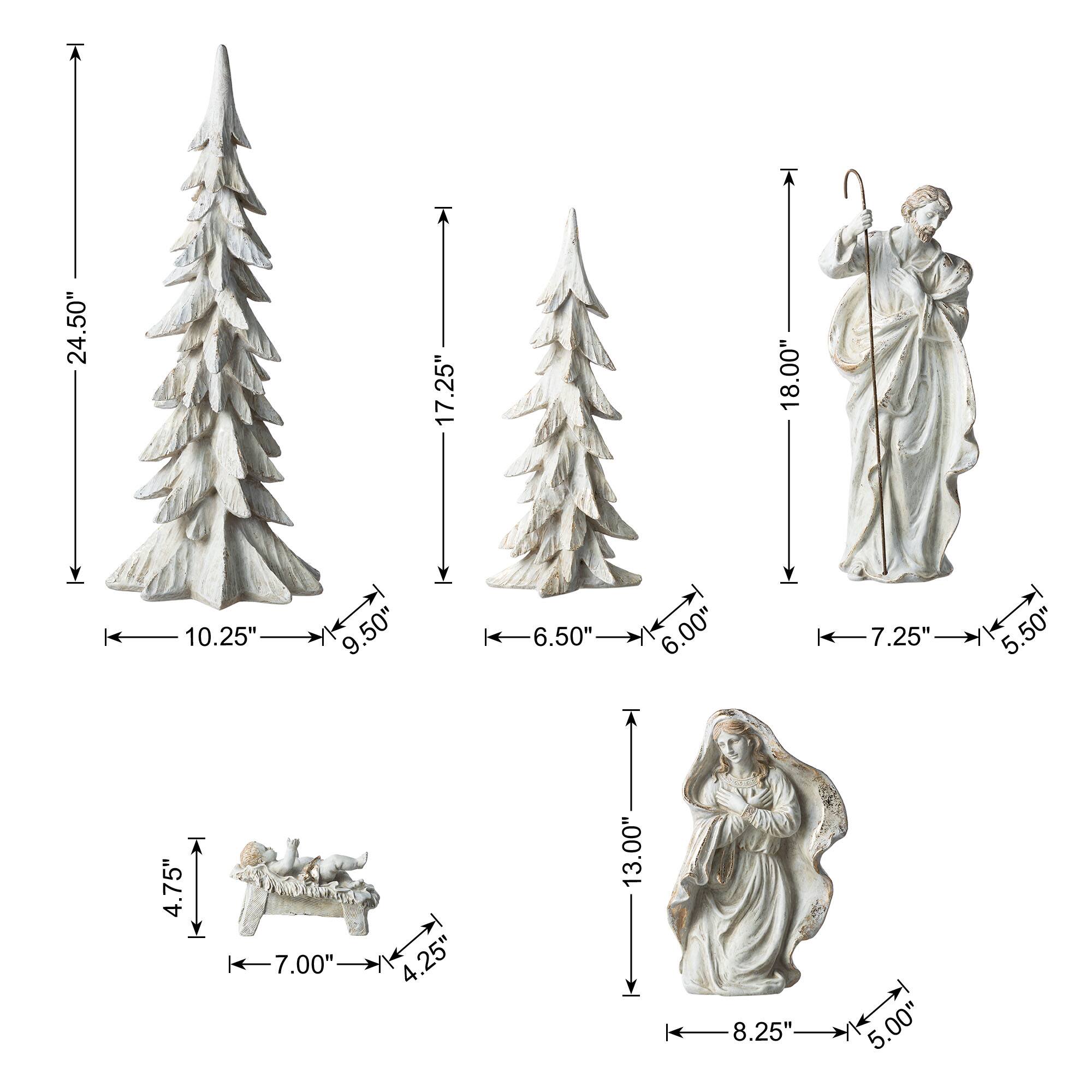 Glitzhome&#xAE; 5-Piece White &#x26; Gold Resin Holy Family with Christmas Trees Set
