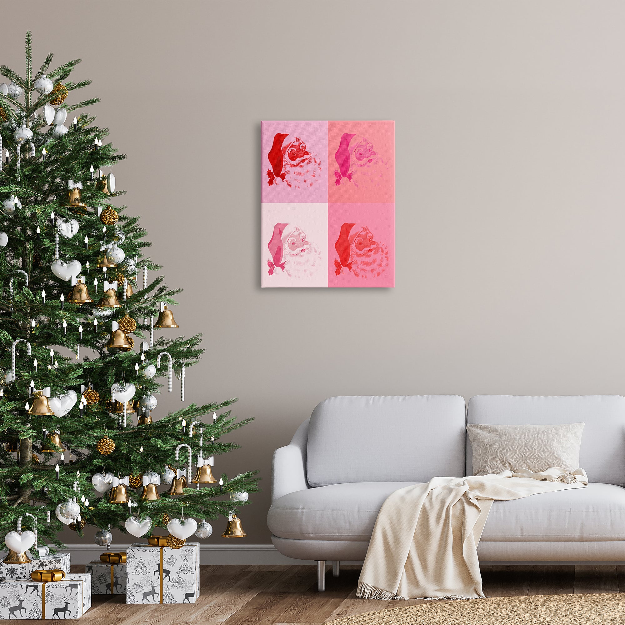 Stupell Industries Pop Style Pink Santa Claus Canvas Wall Art
