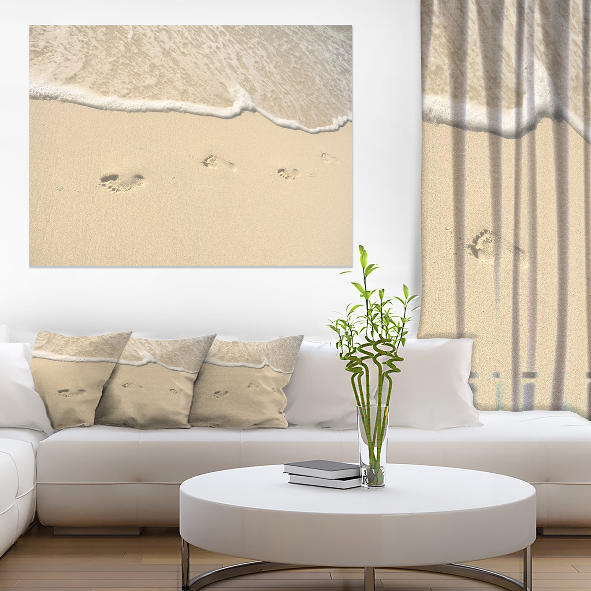 Designart - Footprints in Sand on the Beach - Modern Seascape Canvas Artwork