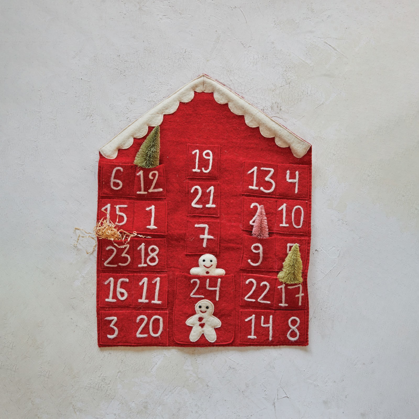 21.5&#x22; Gingerbread House Felt Advent Calendar Wall Hanging 