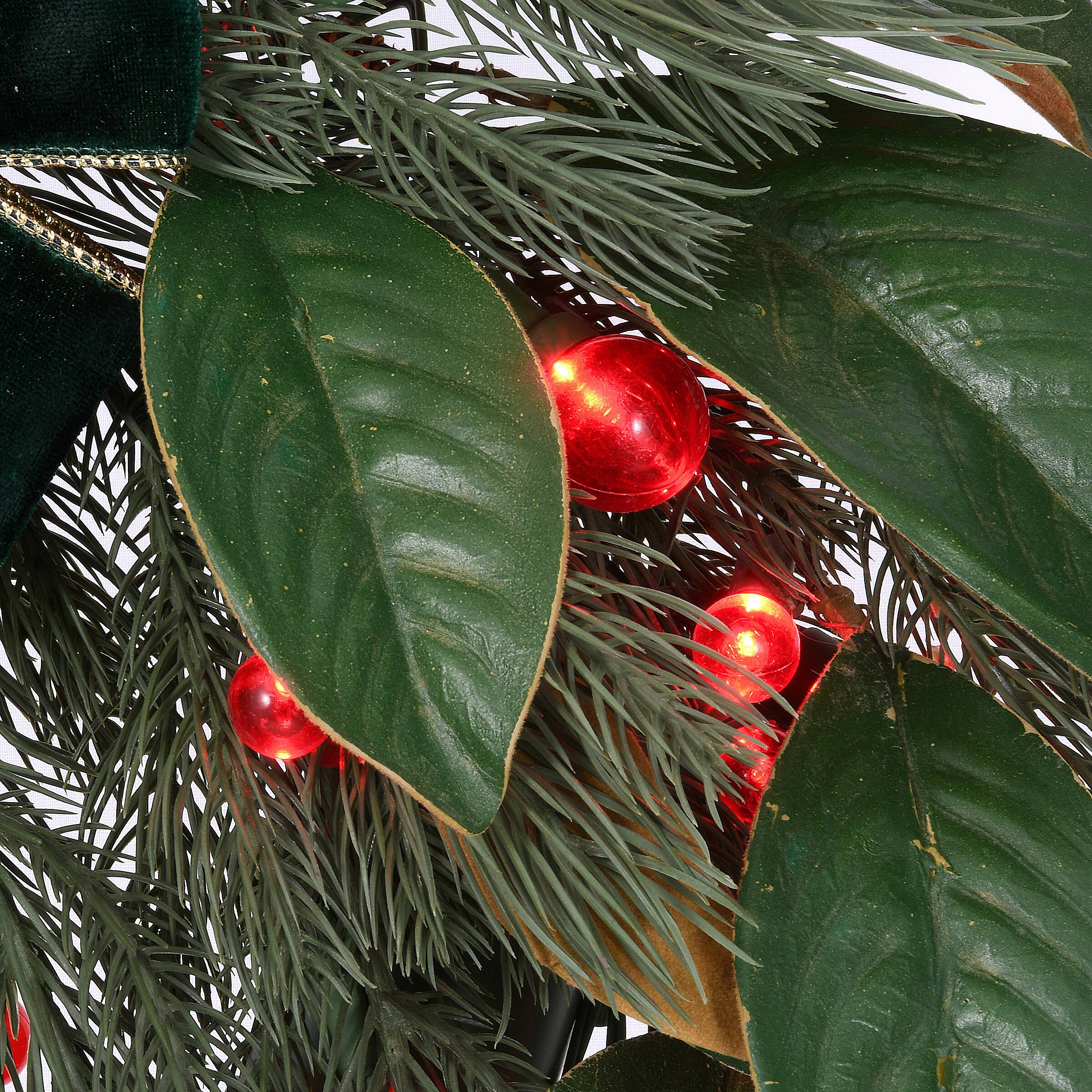 24&#x22; LED Berry Pre-Lit Magnolia Mixed Pine Wreath
