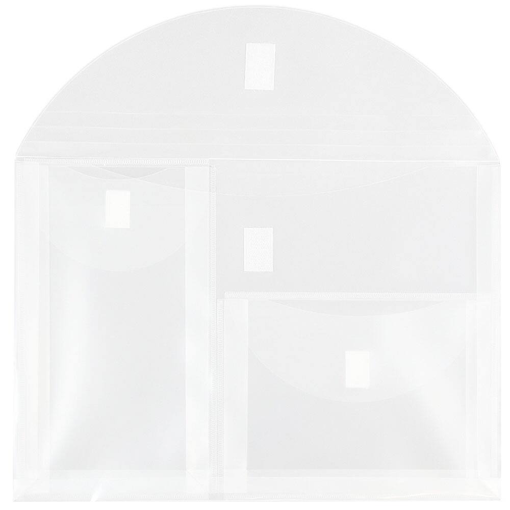 JAM Paper 9.75" x 13" Clear 3-Pocket Plastic Hook & Loop Closure Envelopes, 12ct.