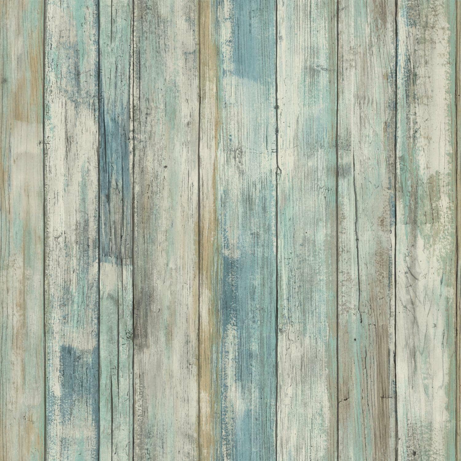 RoomMates Blue Distressed Wood Peel &#x26; Stick Wallpaper