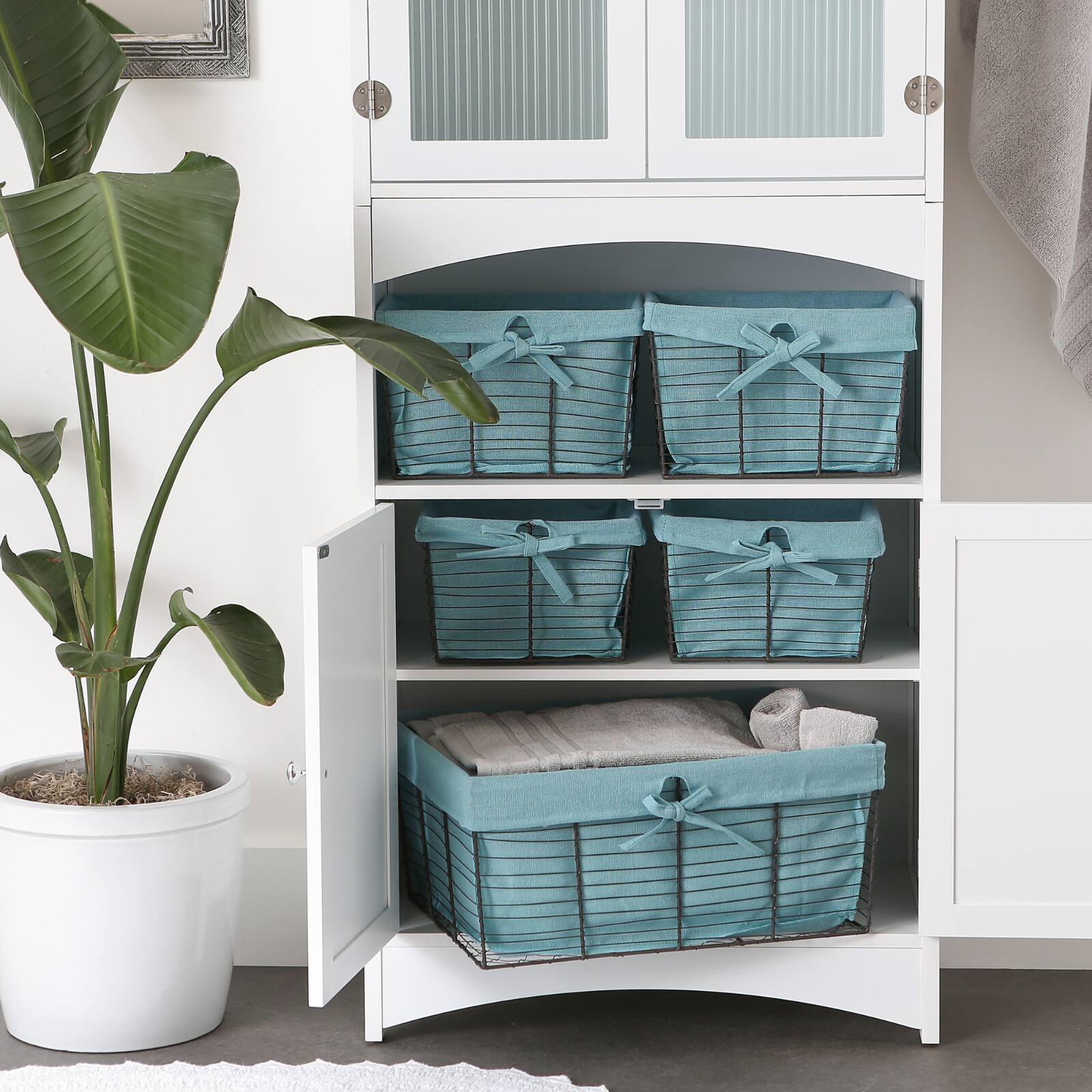 DII® Vintage Gray Wire Basket with Aqua Liner, 5ct.