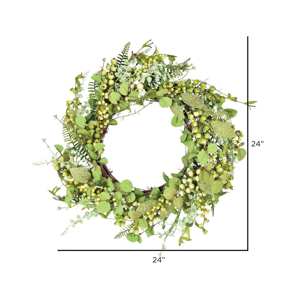 24" Green Fern Berry & Eucalyptus Wreath