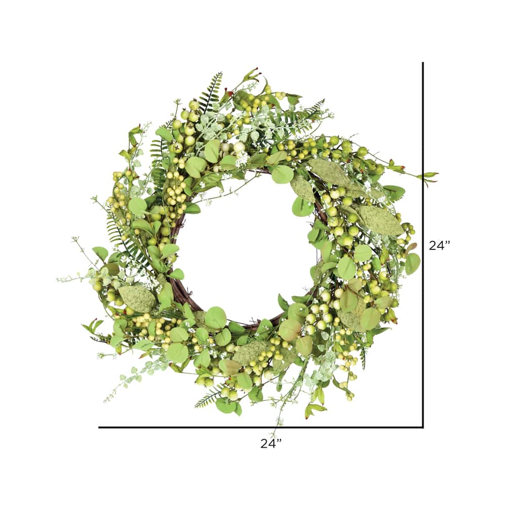 24&#x22; Green Fern Berry &#x26; Eucalyptus Wreath