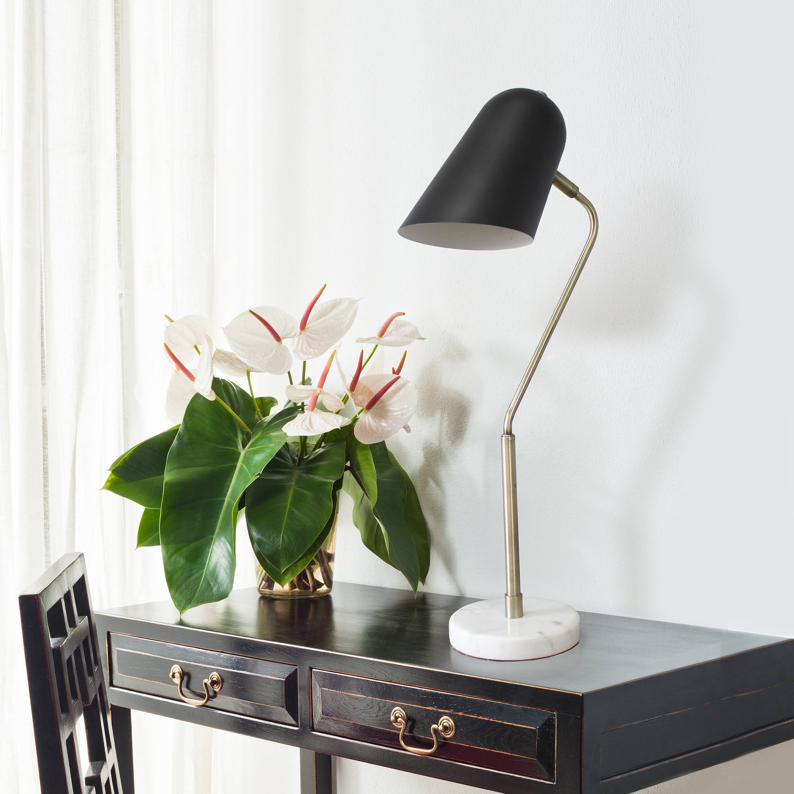 Lalia Home 24" Asymmetrical Marble and Metal Desk Lamp with Black Shade