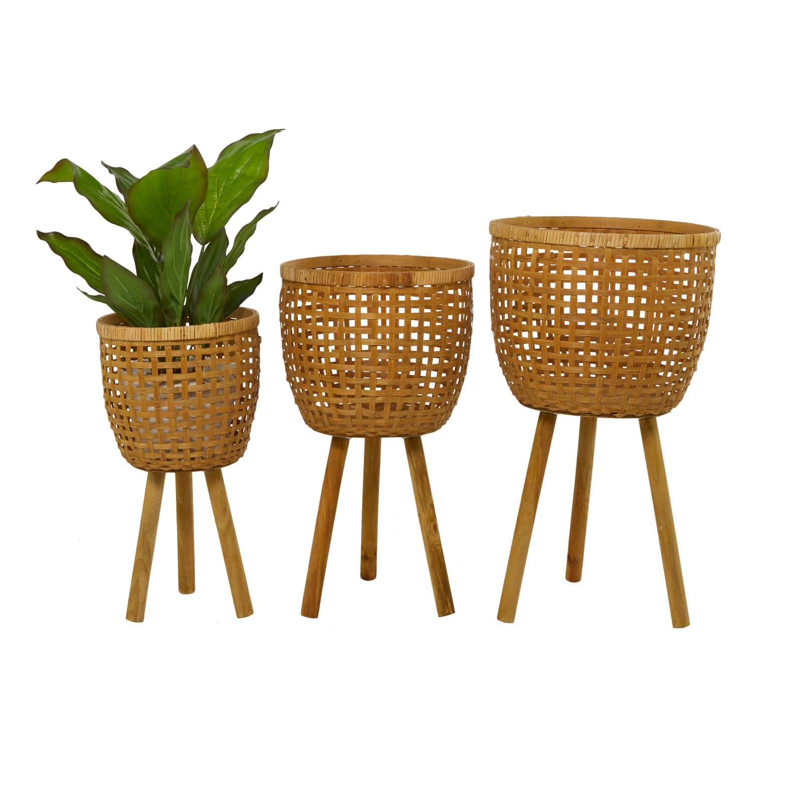 Brown Bamboo Bohemian Planter, Set of 3&#x22; 26&#x22;, 23&#x22;, 20&#x22;