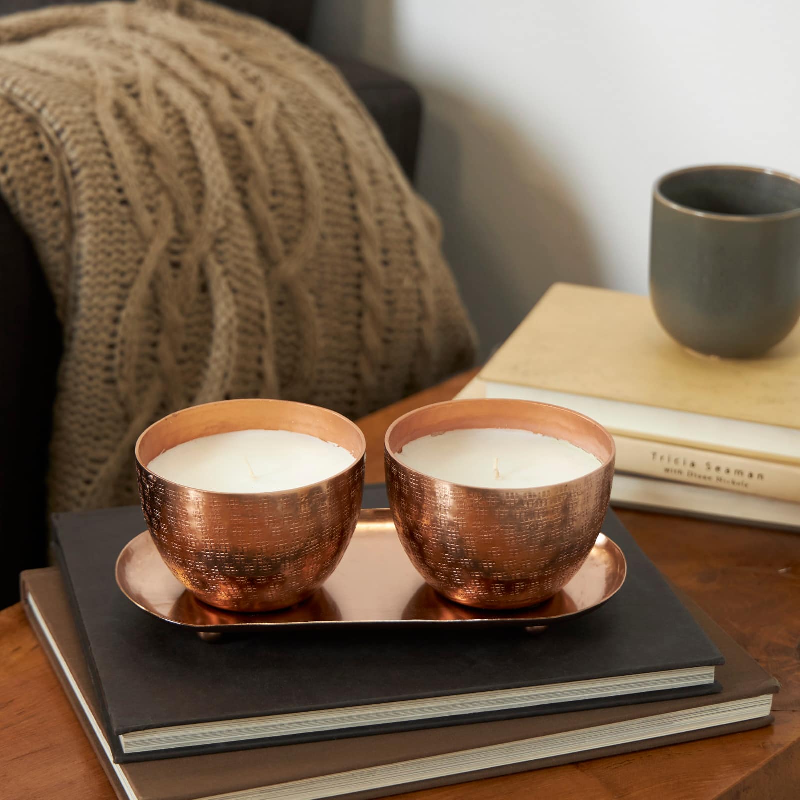 10oz. Sauvignon Blanc Scented Candles in Copper Bowls with Tray