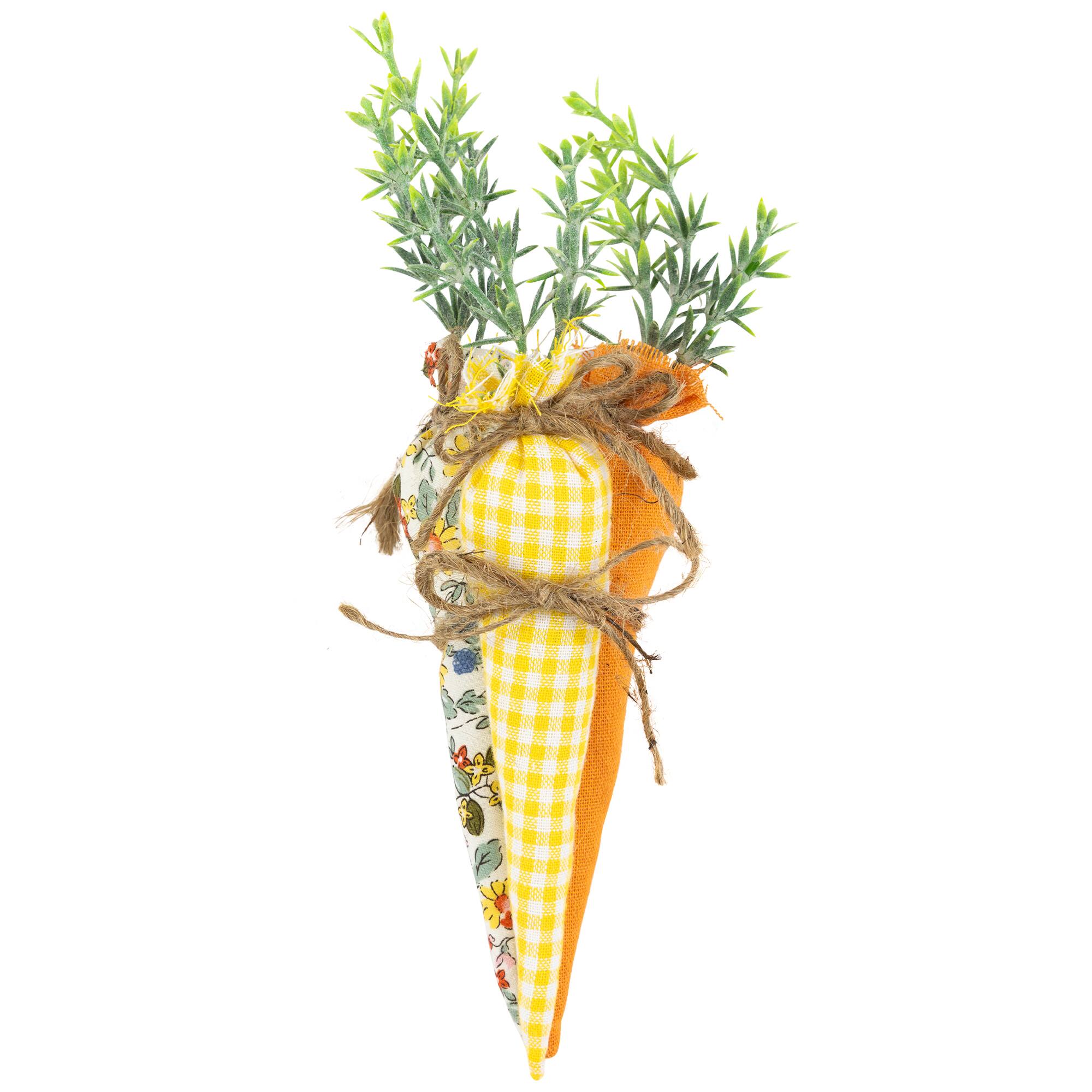 9&#x22; Orange &#x26; Yellow Fabric Carrot Easter Decorations Set