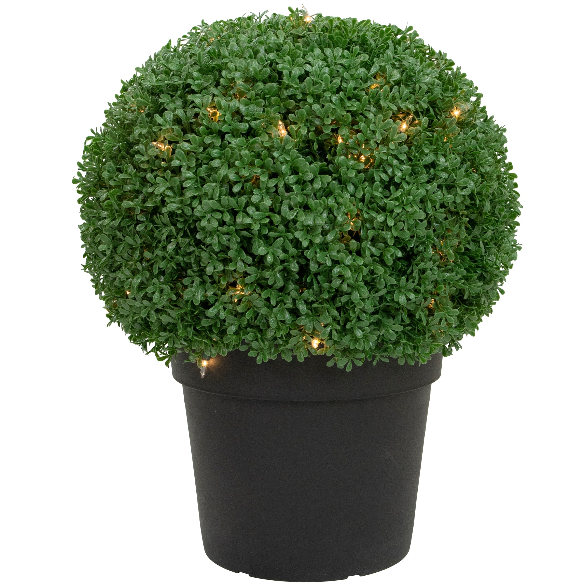 20" Pre-Lit Artificial Boxwood Ball Topiary in Round Pot, Clear Lights