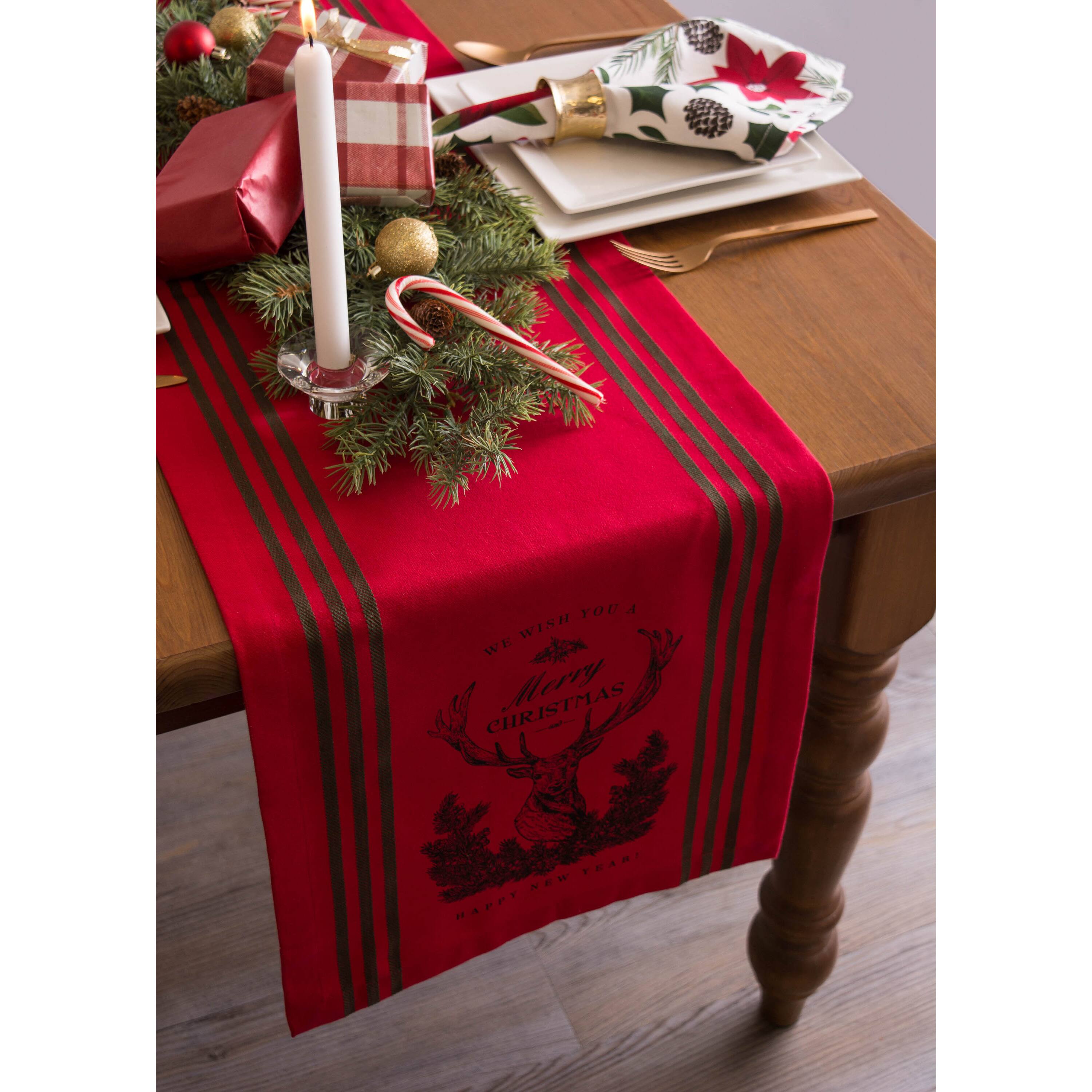 DII&#xAE; 108&#x22; Red Stag Christmas Print Table Runner
