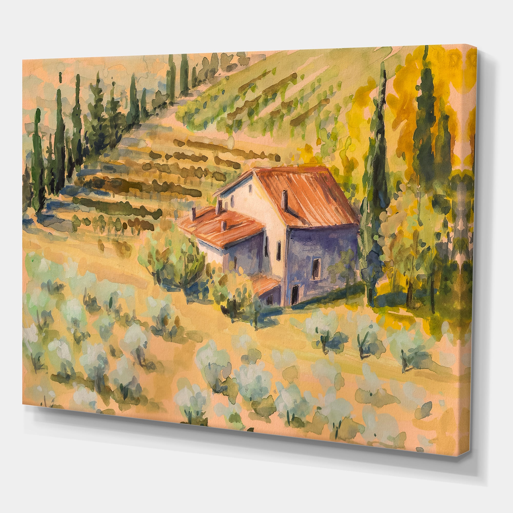 Designart - Little Farm In Countryside - Country Canvas Wall Art Print