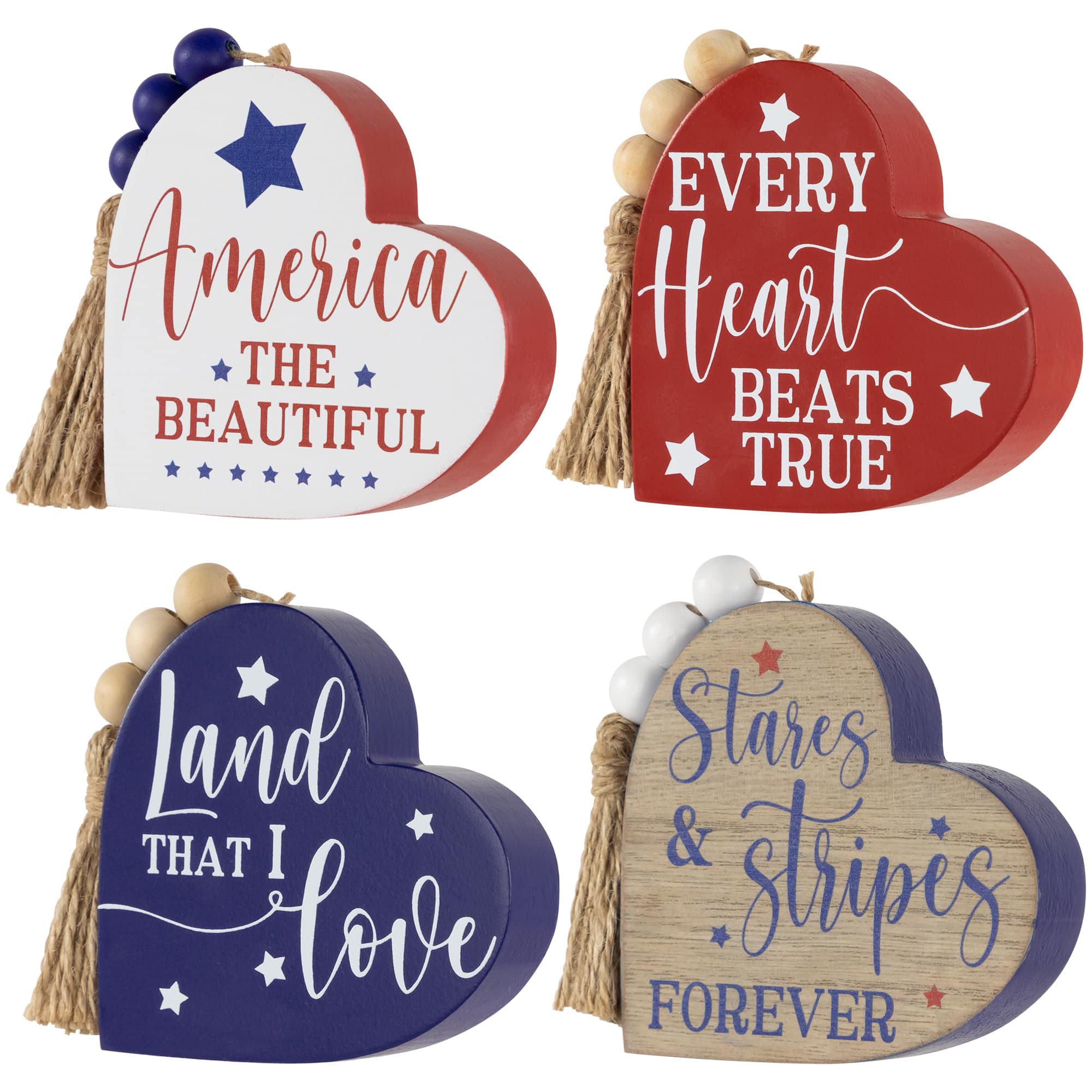 4" Patriotic Hearts Tabletop Sign Set