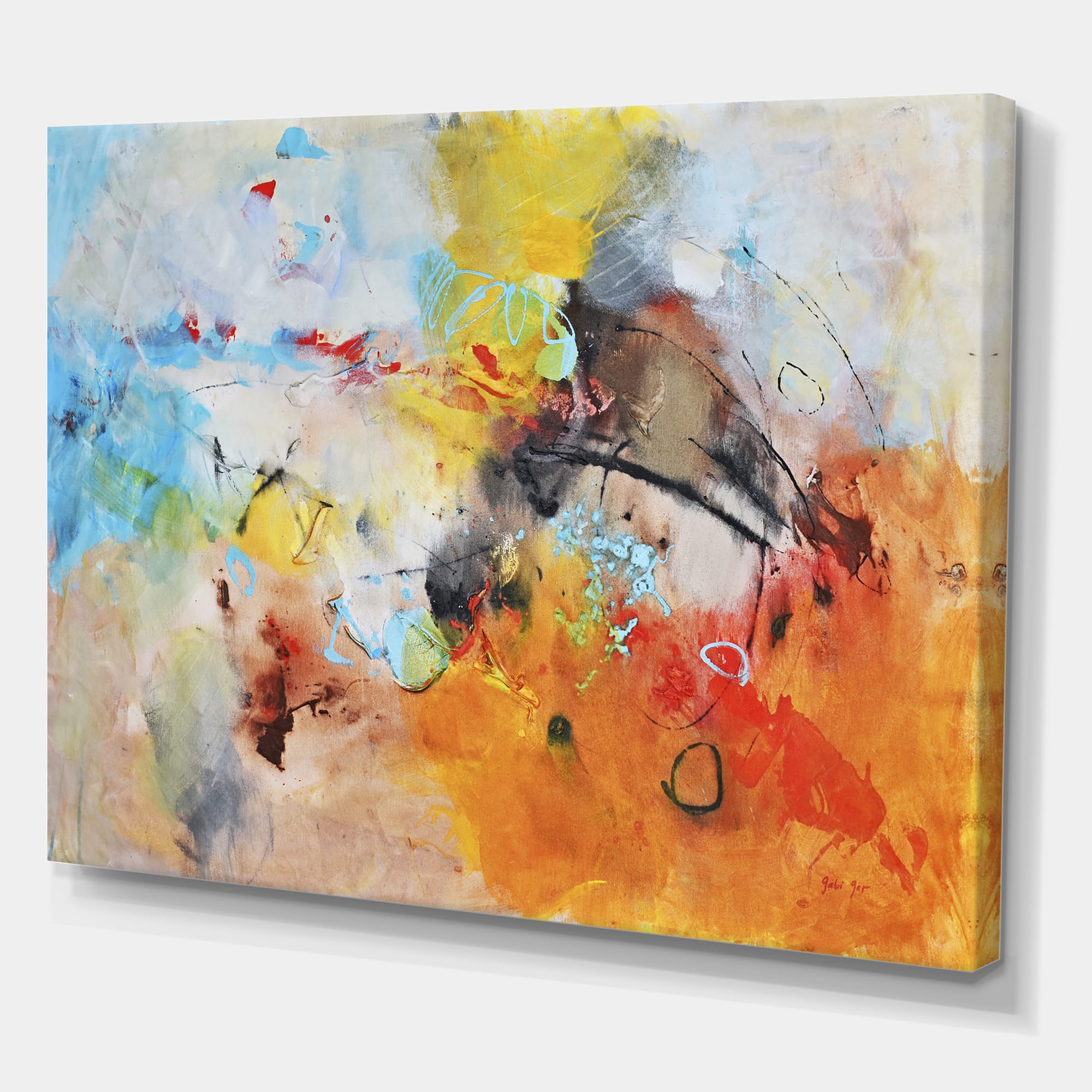 Designart - Blue And Yellow Color Spatters II - Modern & Contemporary Canvas Art Print