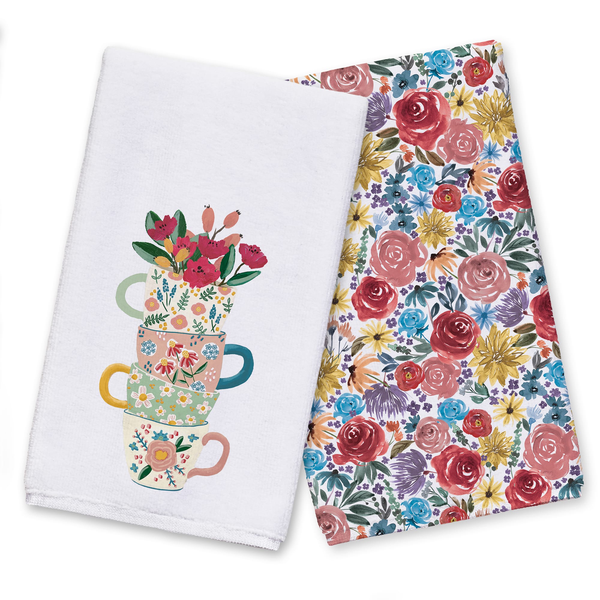 Floral Mug Stack Tea Towel Set