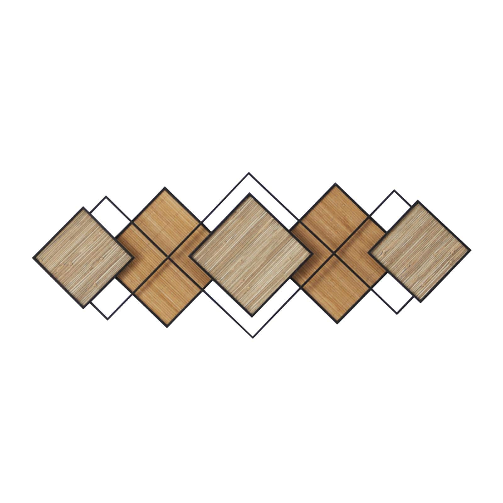 Brown Bamboo Wood Geometric Overlapping Diamond Home Wall Decor with Metal Wire