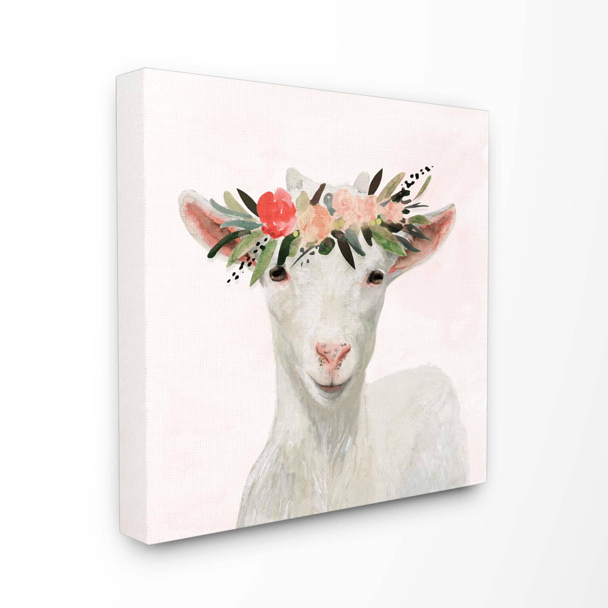 Stupell Industries Springtime Flower Crown Baby Goat Canvas Wall Art