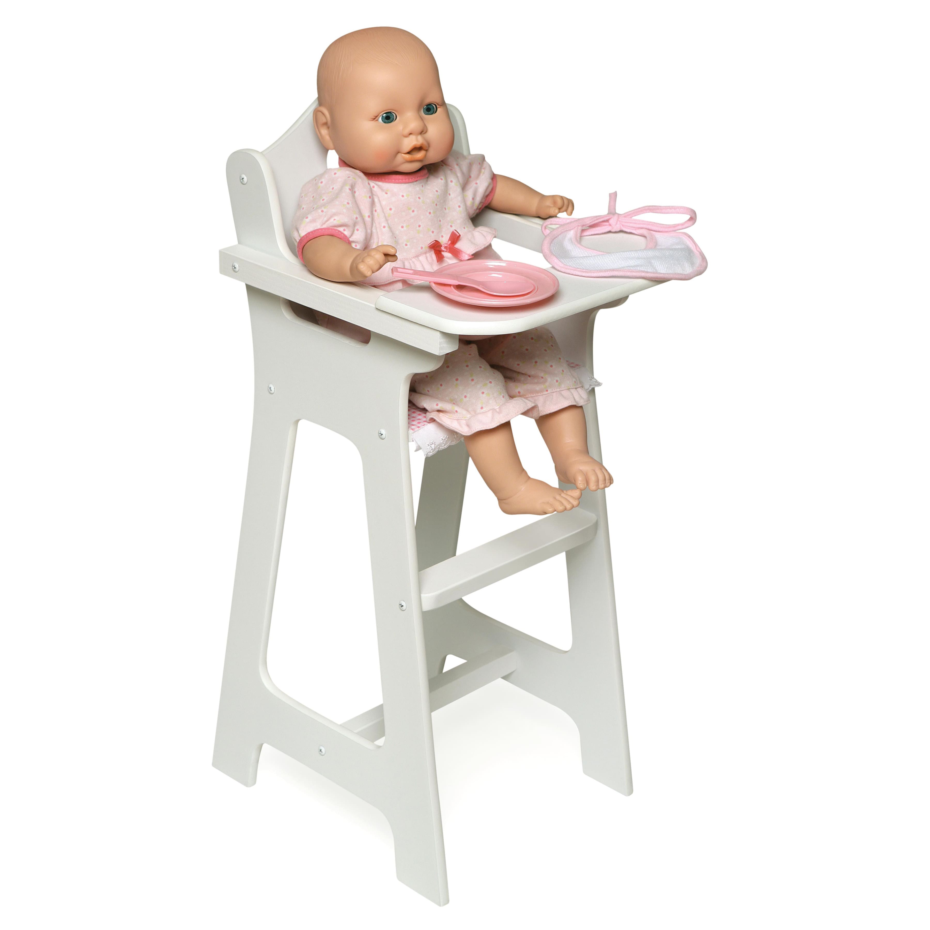 Badger Basket White & Pink Gingham Doll High Chair with Accessories