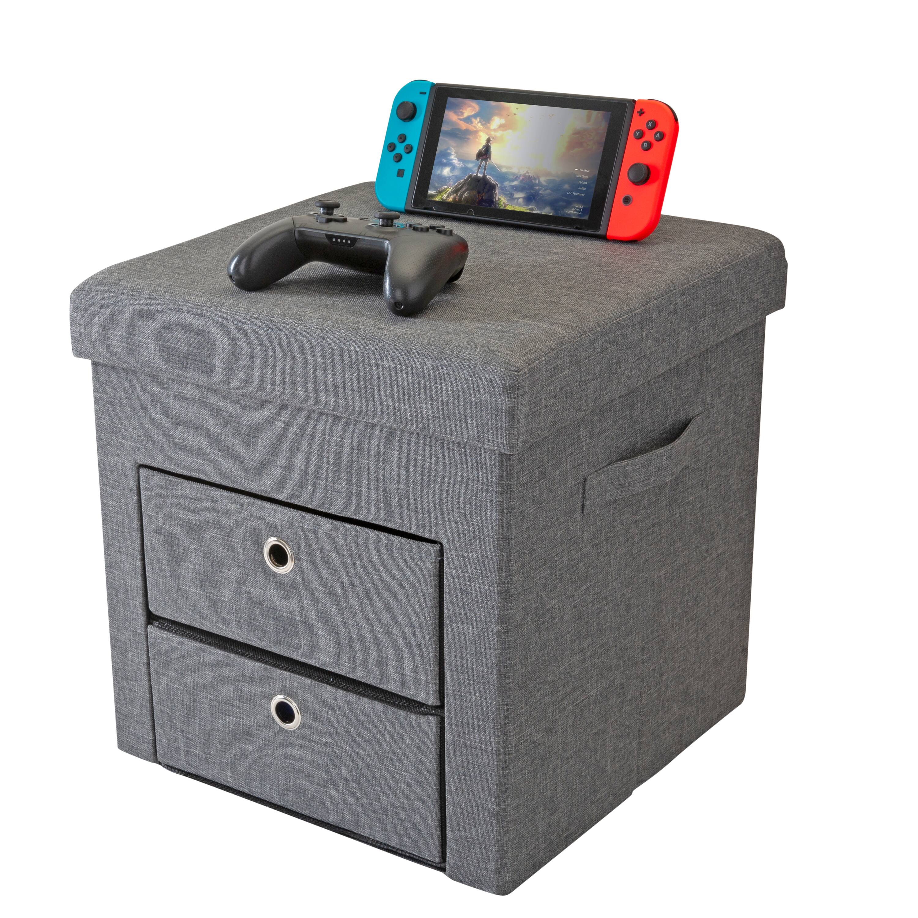 Simplify Gray 2 Drawer Collapsible Storage Ottoman