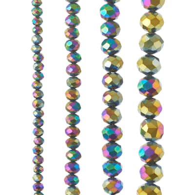 Black Aurora Borealis Faceted Glass Rondelle Bead Strings by Bead Landing™ image