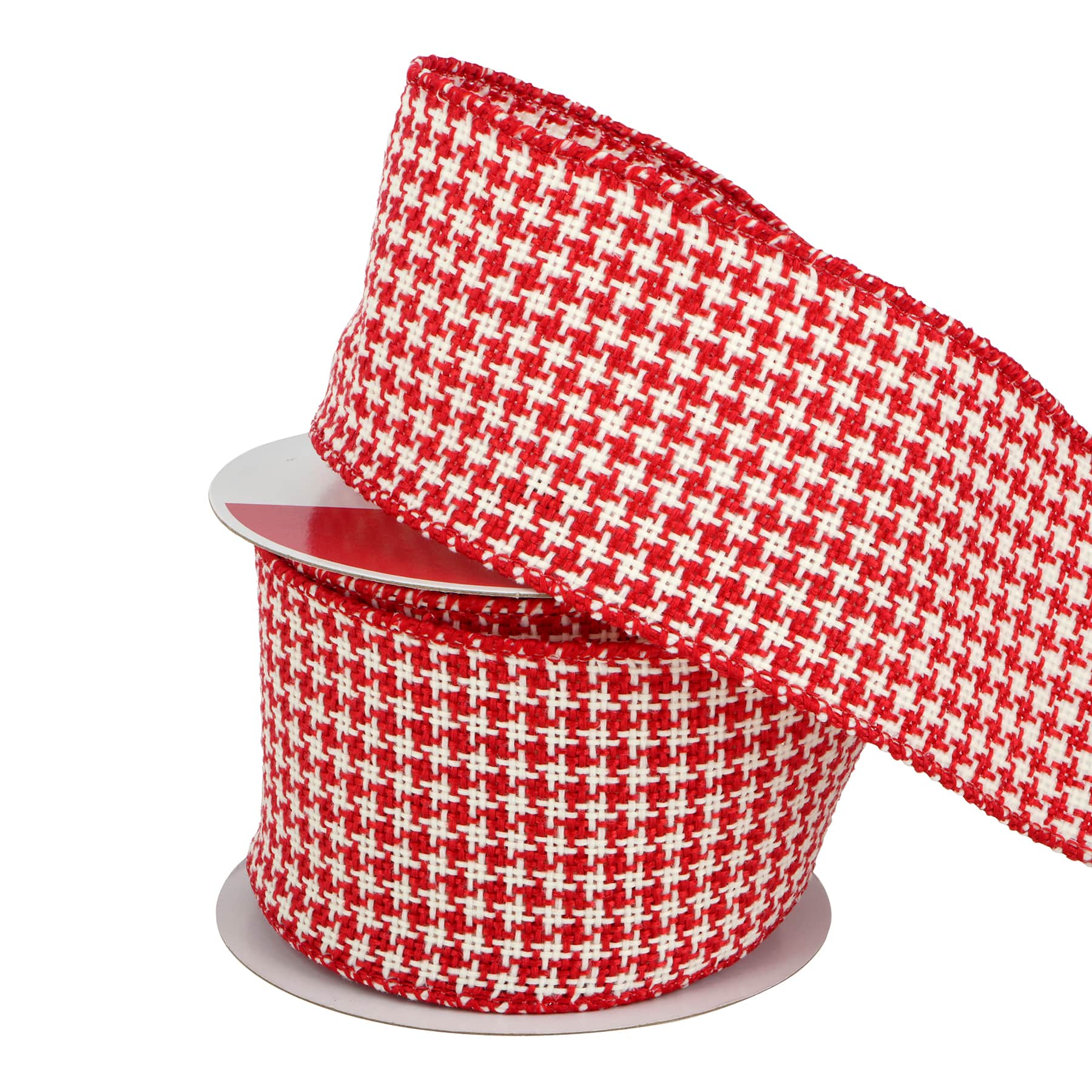 2.5&#x22; x 20ft. Red &#x26; White Houndstooth Wired Ribbon by Celebrate It&#xAE;