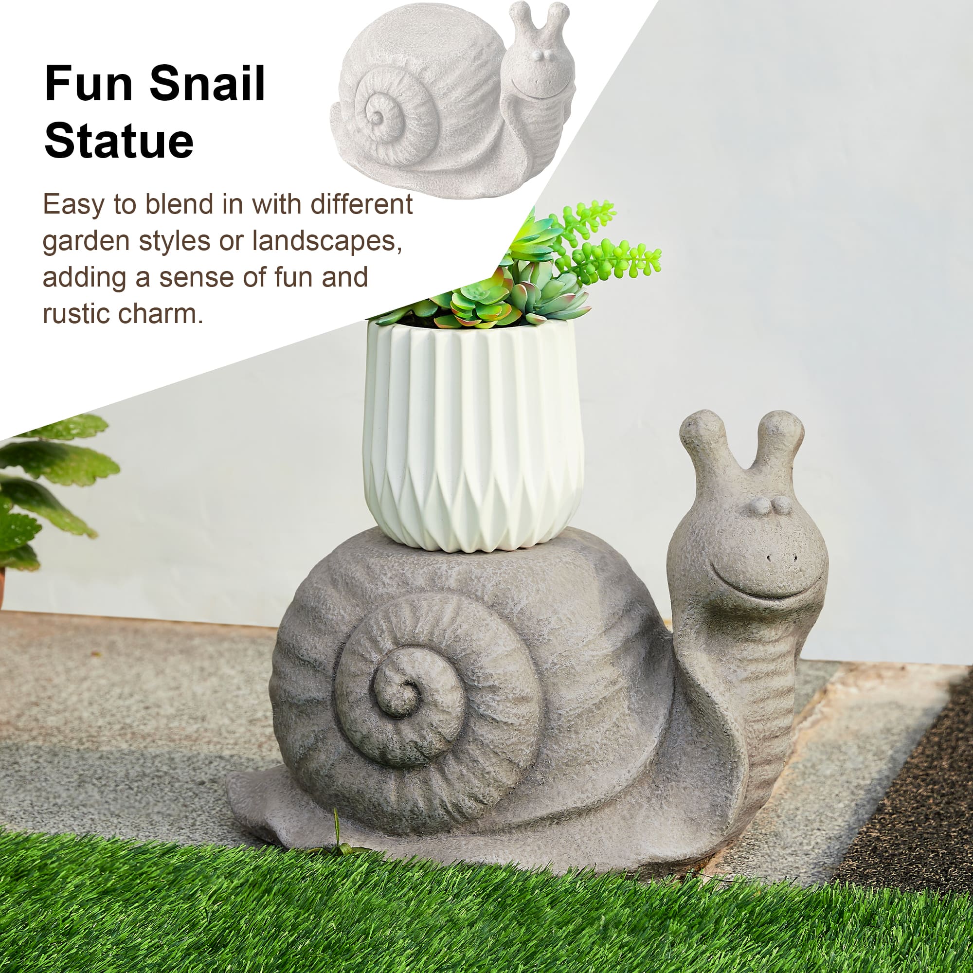 Glitzhome® 16.25" Snail Garden Statue Planter Stand