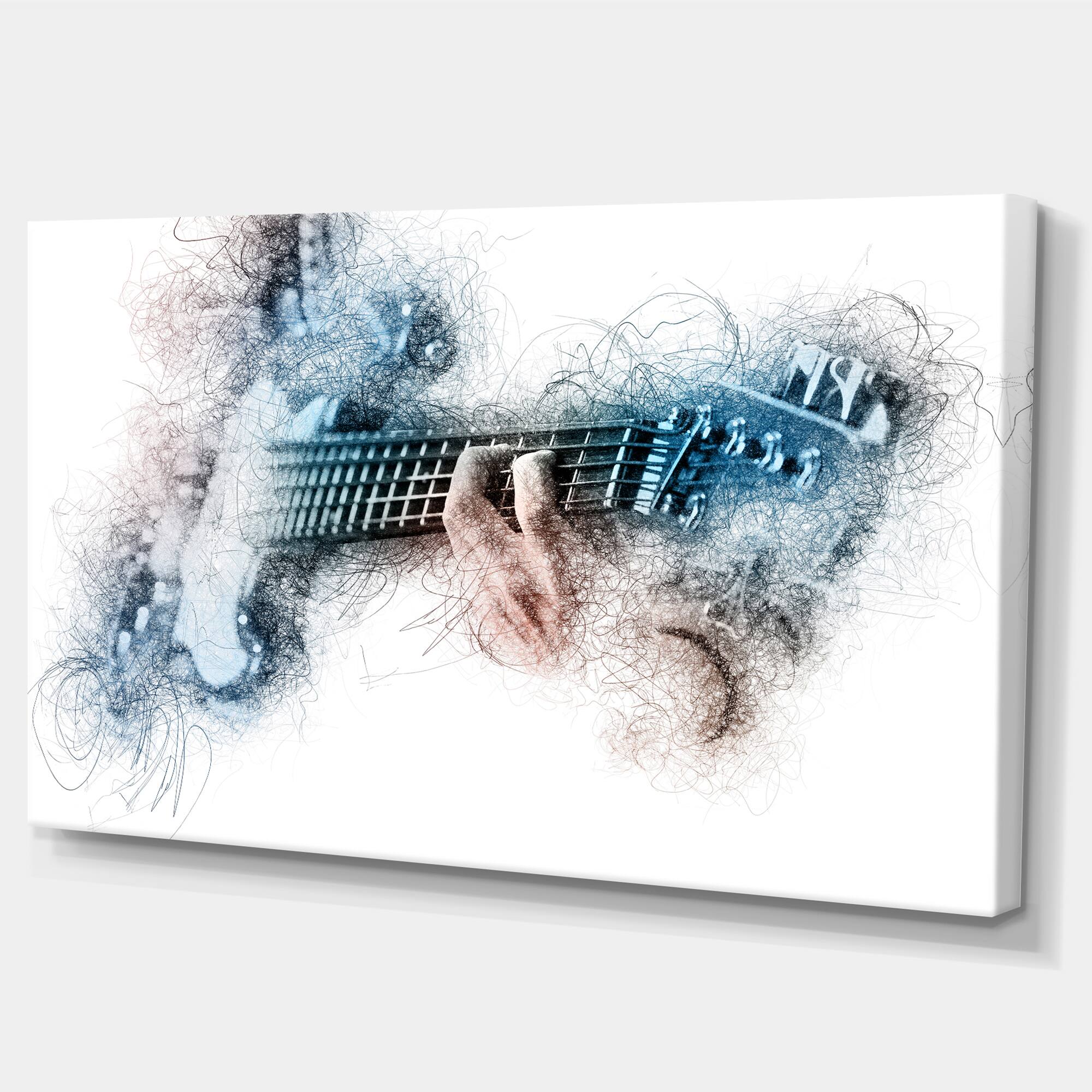 Designart - Man Playing A Guitar Watercolor - Contemporary Canvas Art Print