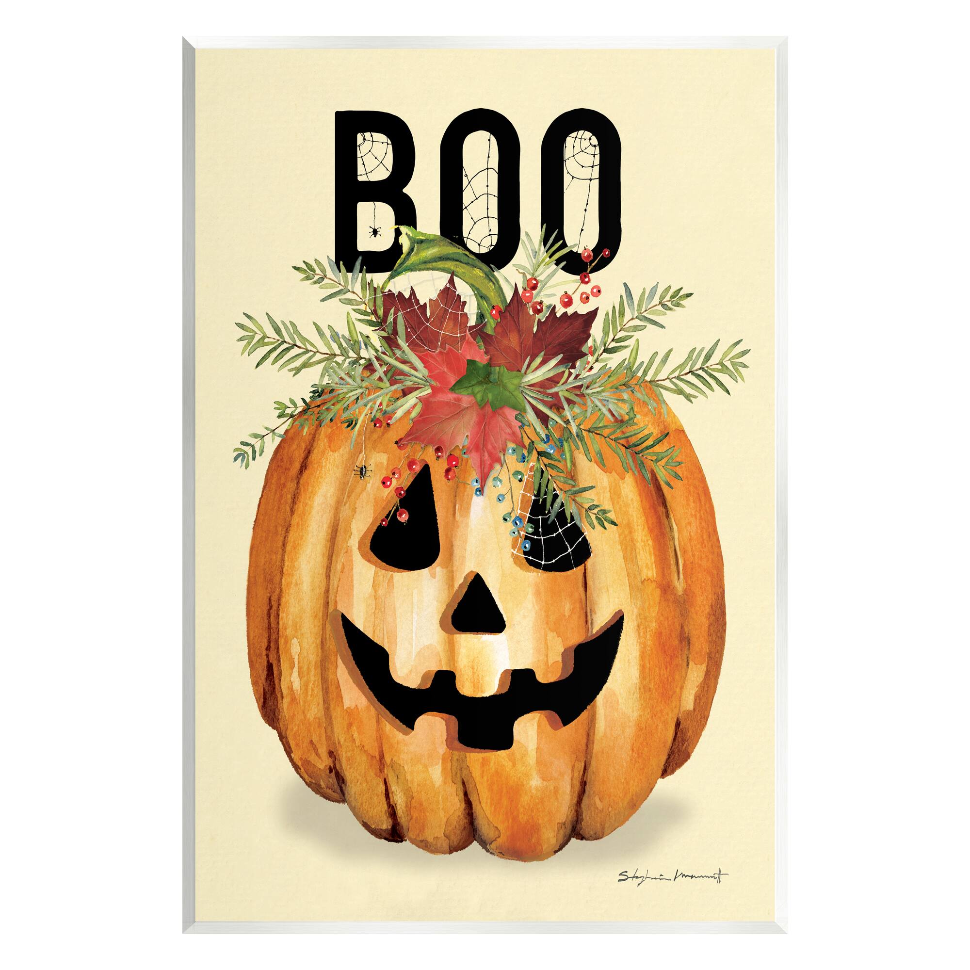 Stupell Industries Boo Seasonal Halloween Flowers Wall Plaque Art