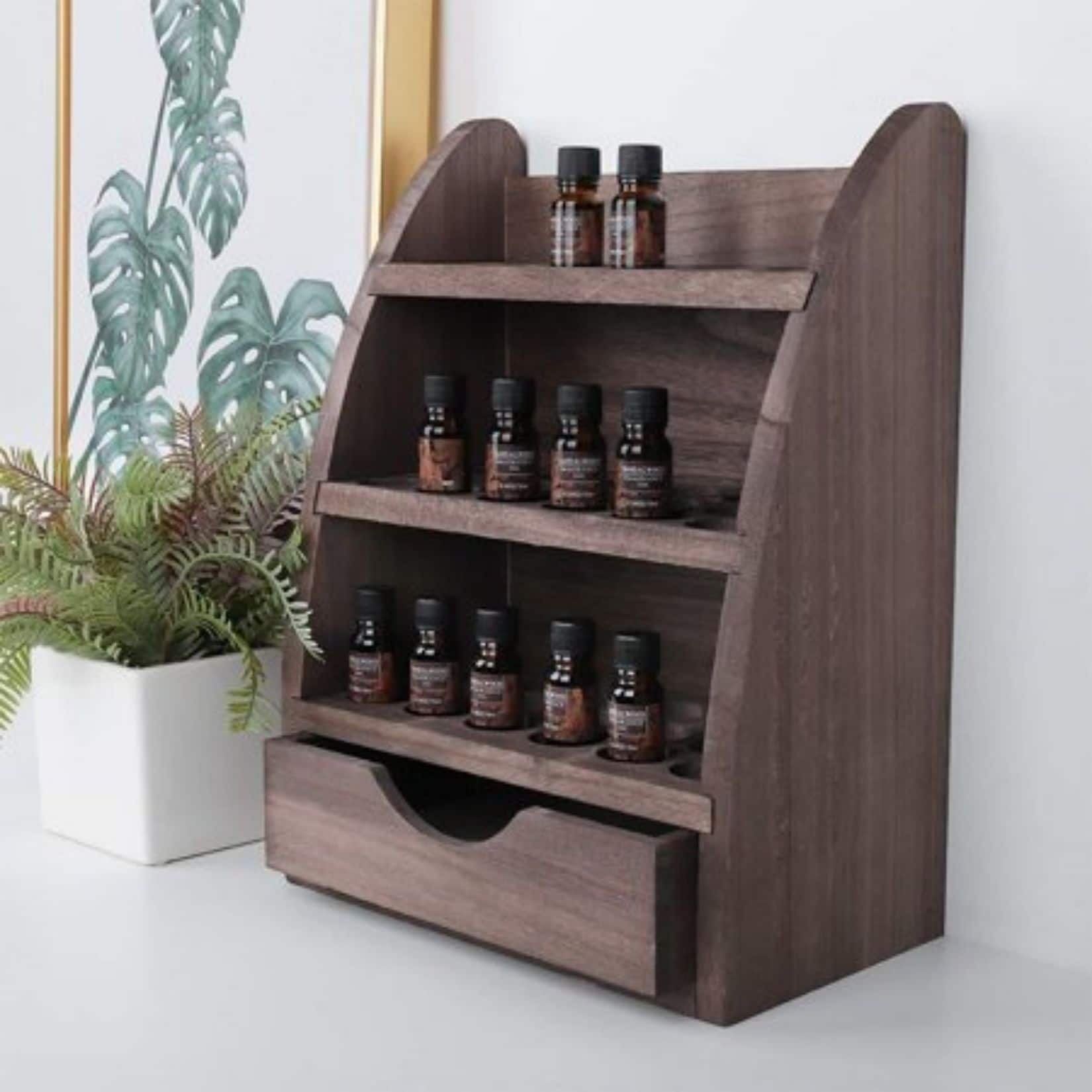 NEX&#x2122; 3 Tier Rustic Wooden Essential Oil/Nail Polish Holder with Drawer