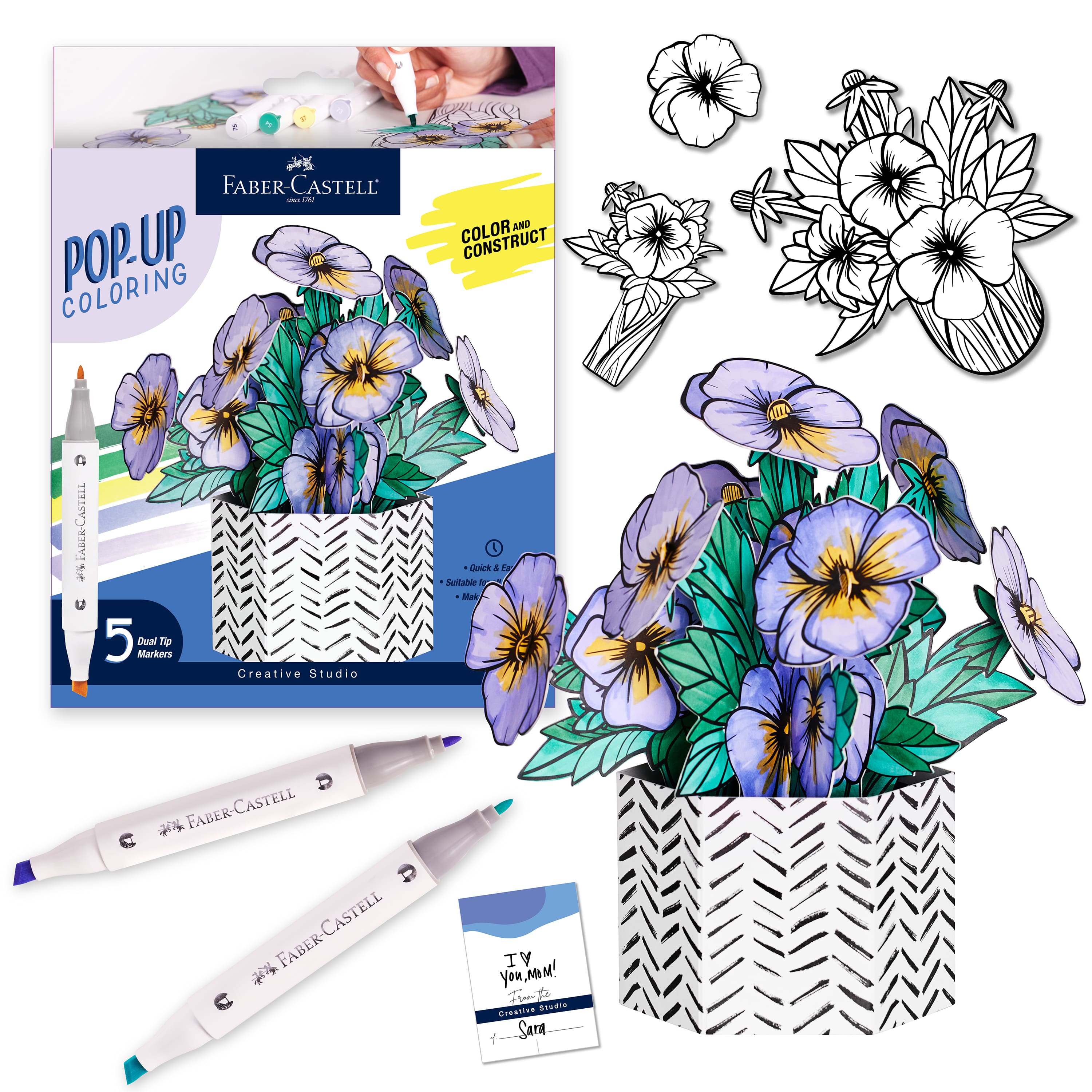 Faber-Castell&#xAE; Pansies Pop Up Coloring Bouquet