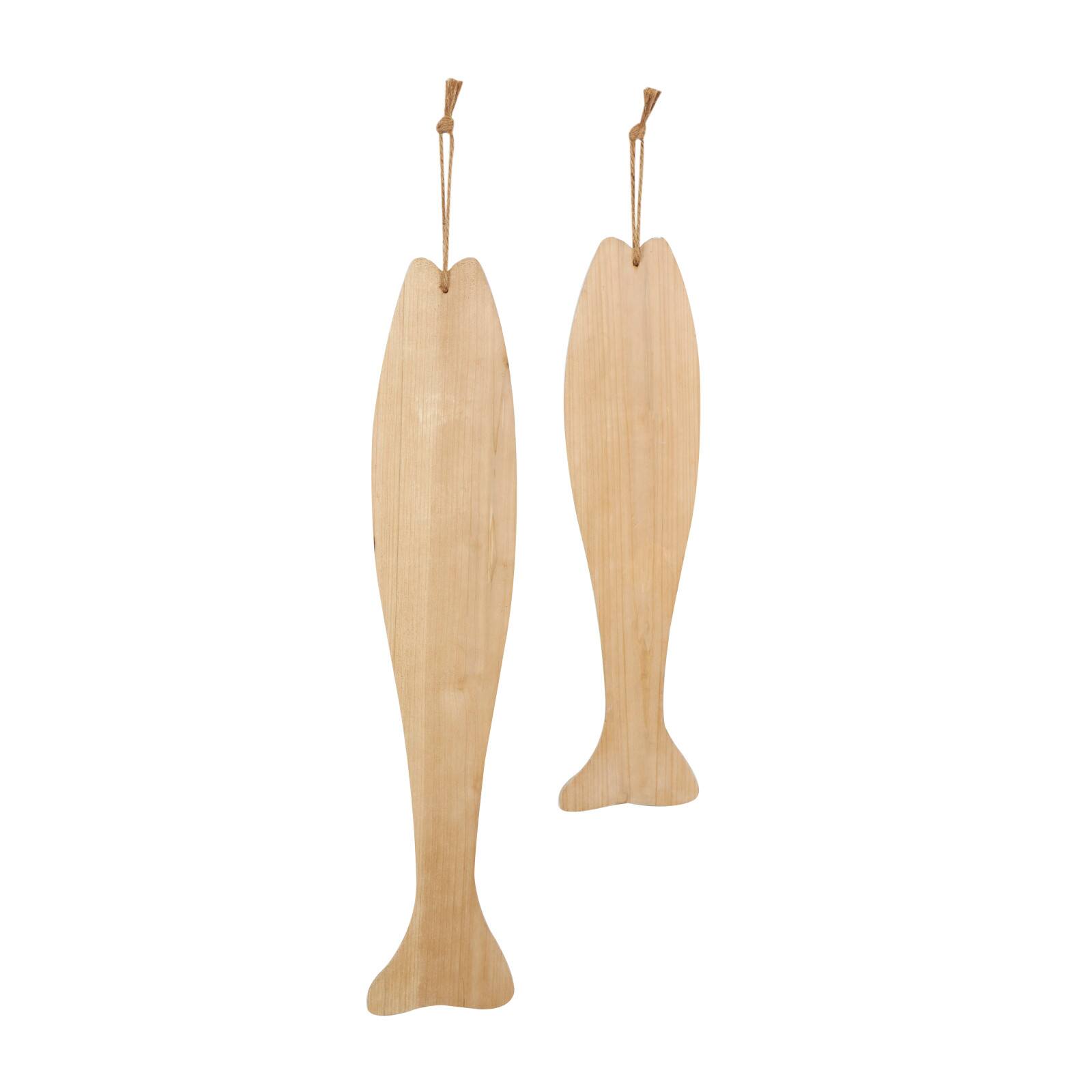 Brown Wood Striped Fish Hanging Wall Décor Set