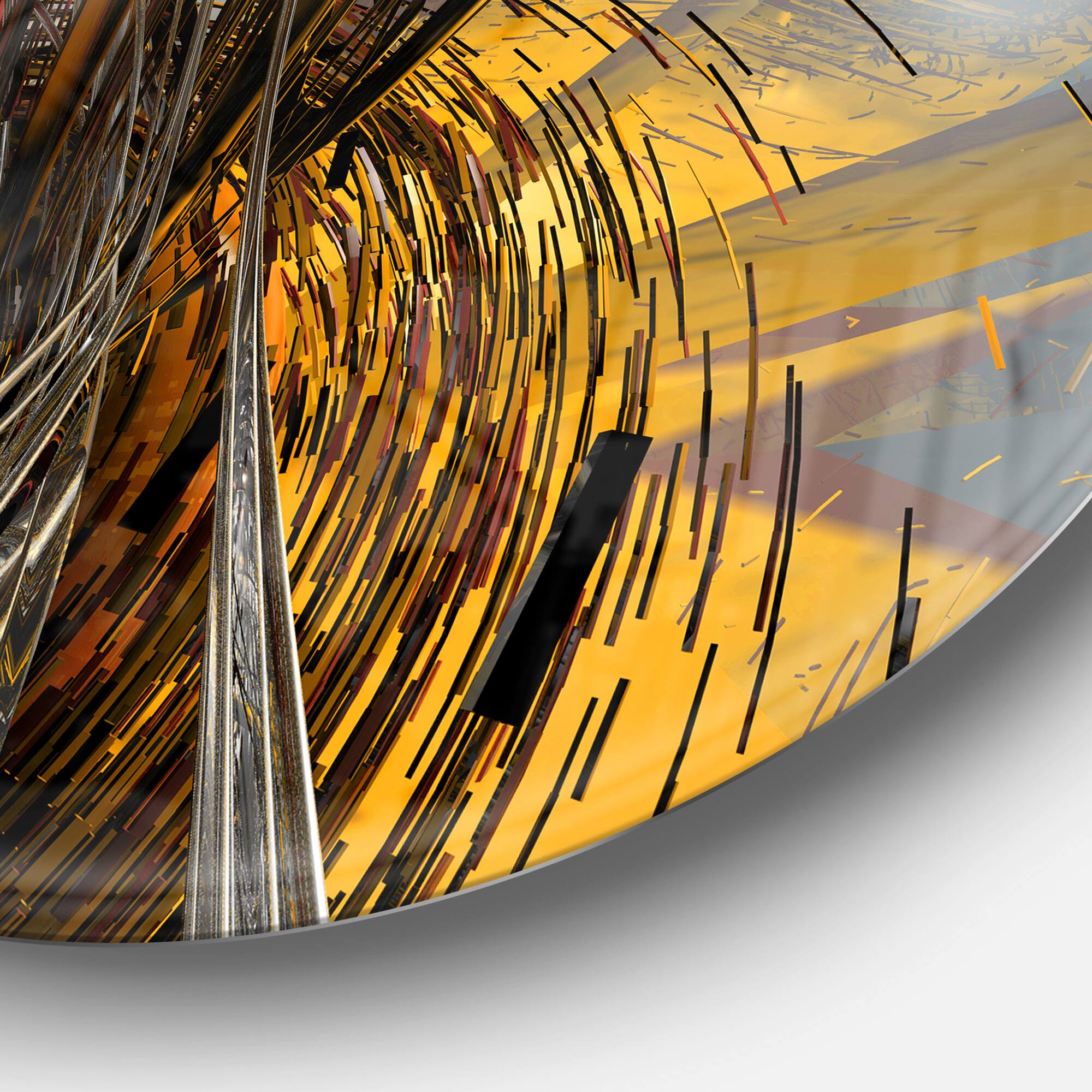 Designart - Fractal Yellow Connected Stripes&#x27; Abstract Circle Metal Wall Art