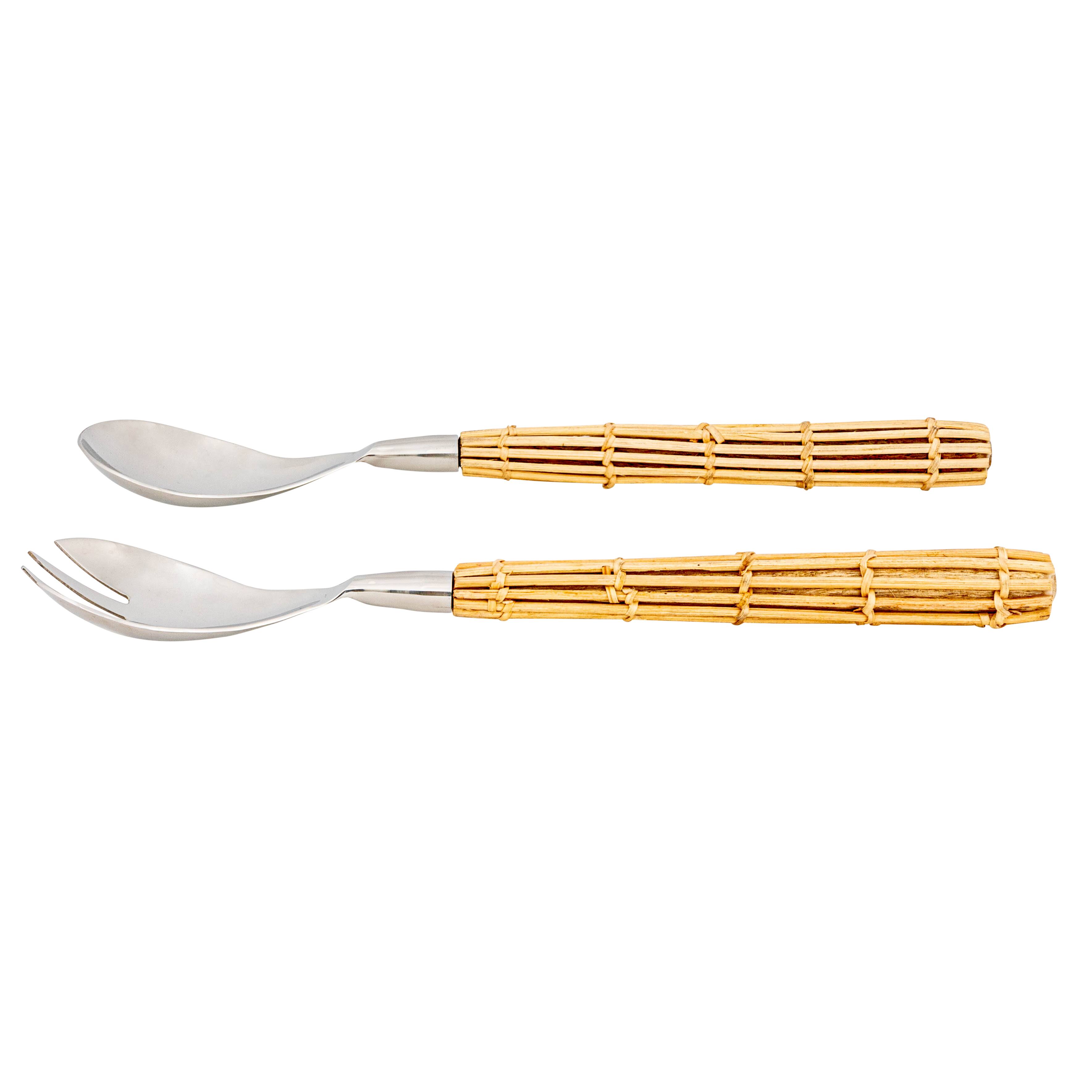 Hello Honey® Stainless Steel Salad Server Set with Rattan Wrapped Handles