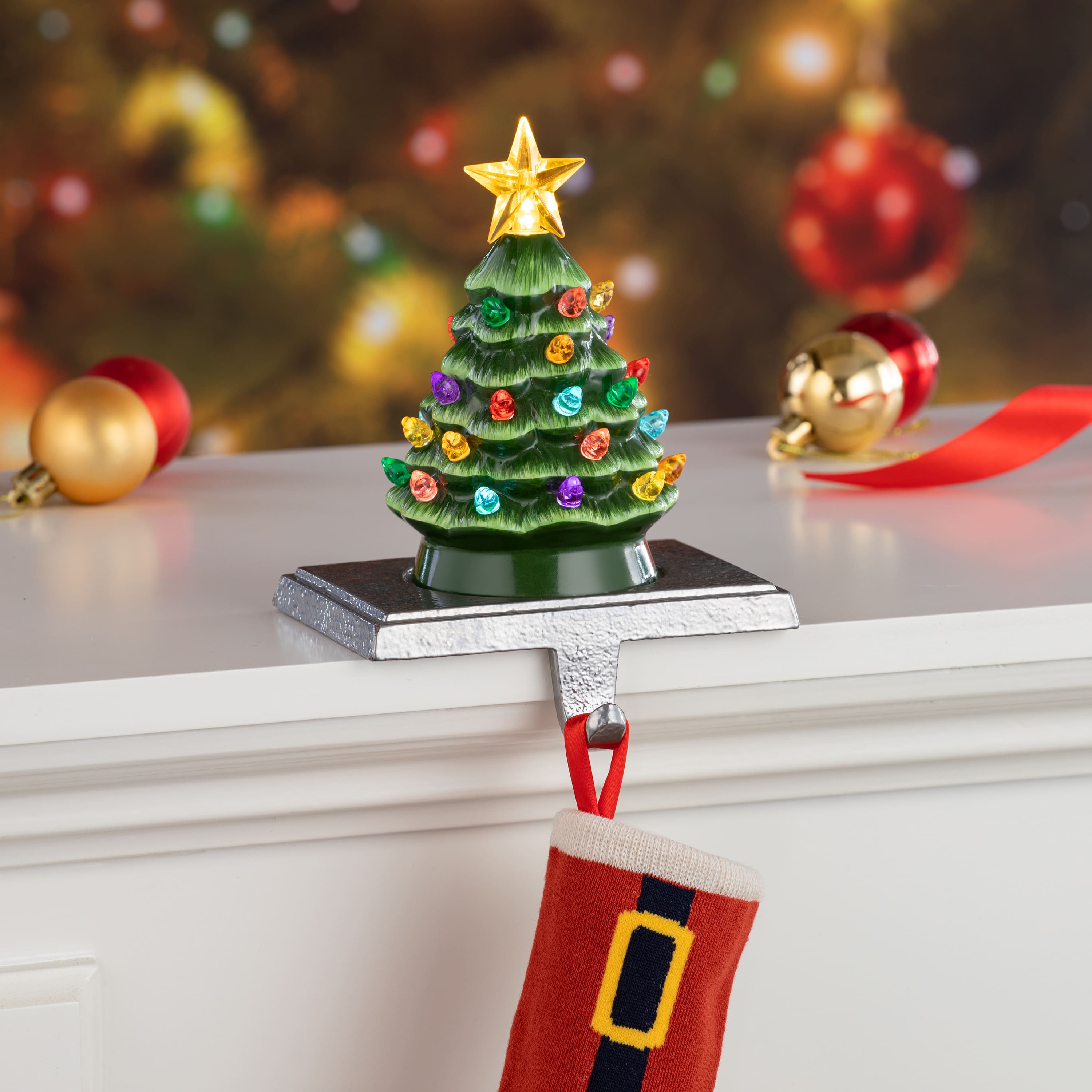 Green Tree Illuminated Stocking Hanger