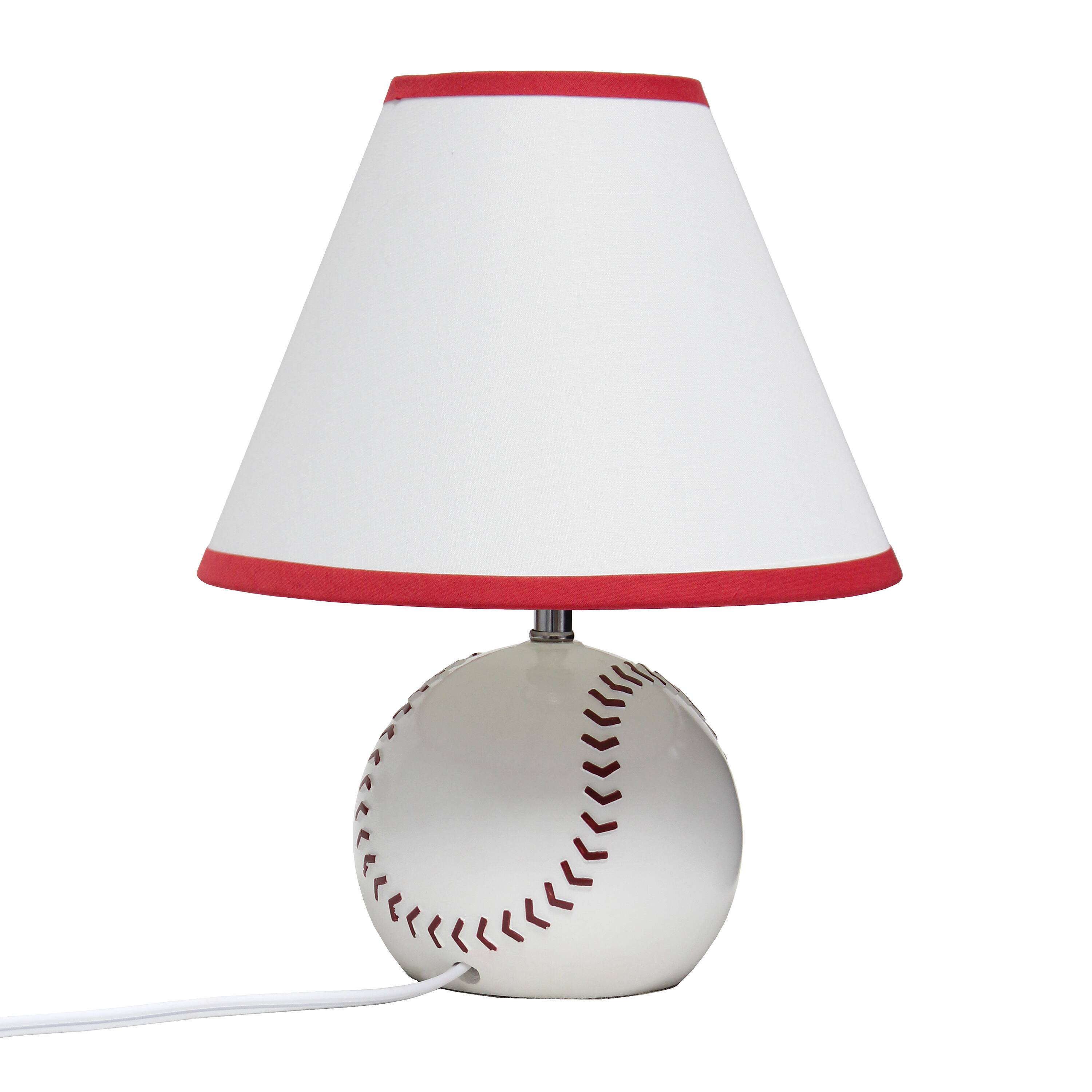 Simple Designs&#x2122; 11.5&#x22; Baseball Base Table Lamp and White Shade Red Trim