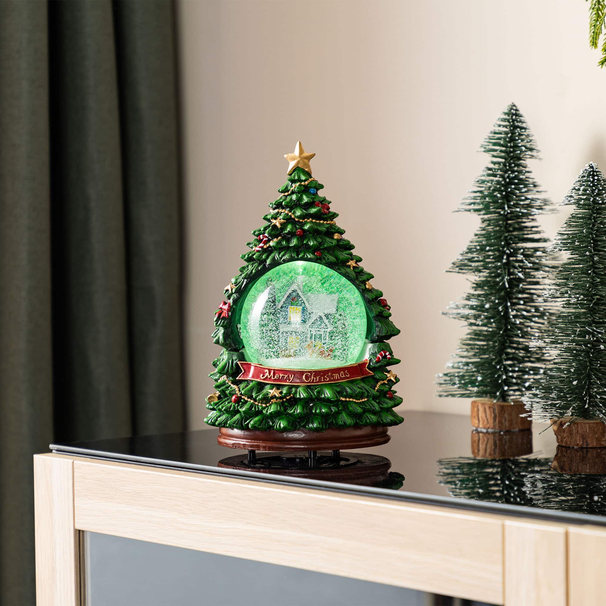 Glitzhome&#xAE; 100mm Christmas Resin Lighted Musical Snowflakes Christmas Tree Waterglobe