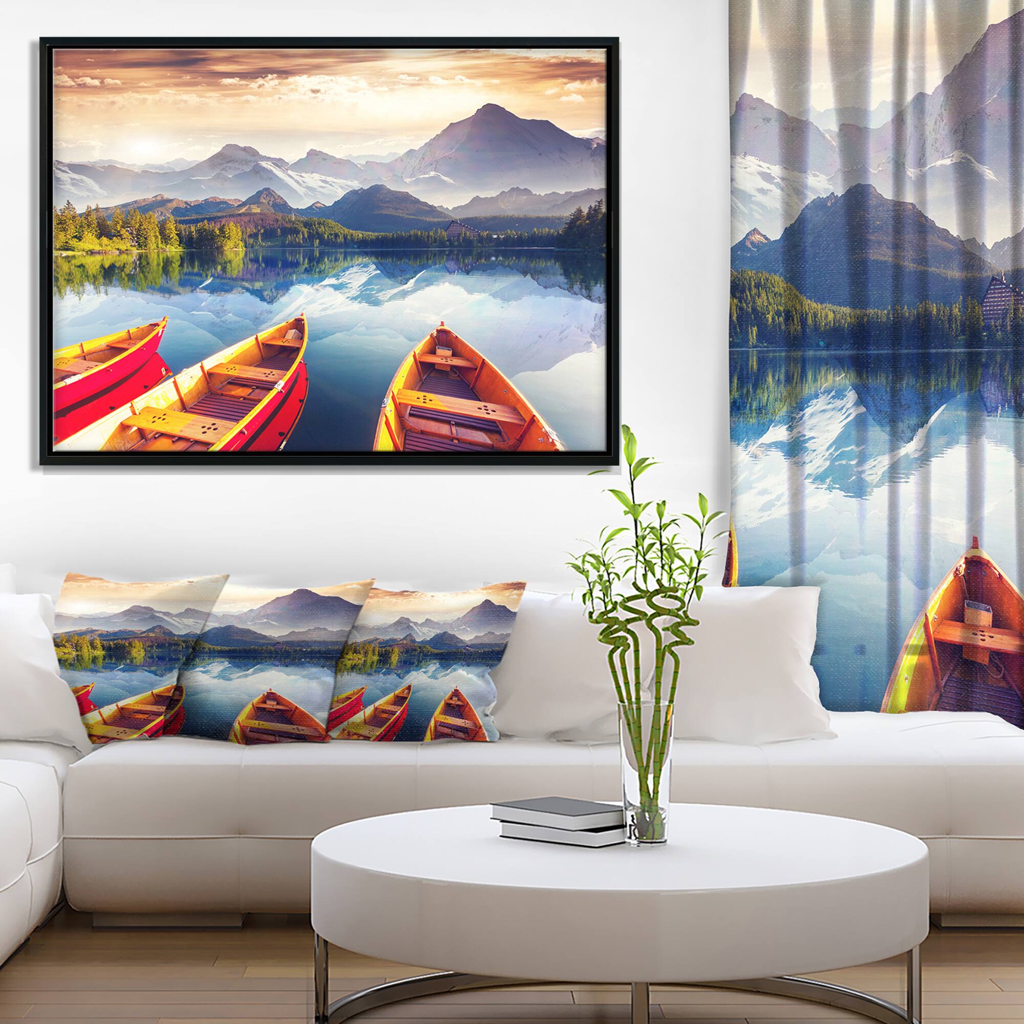 Designart - Boats Heading to Lake - Landscape Art Print Canvas in Black Frame