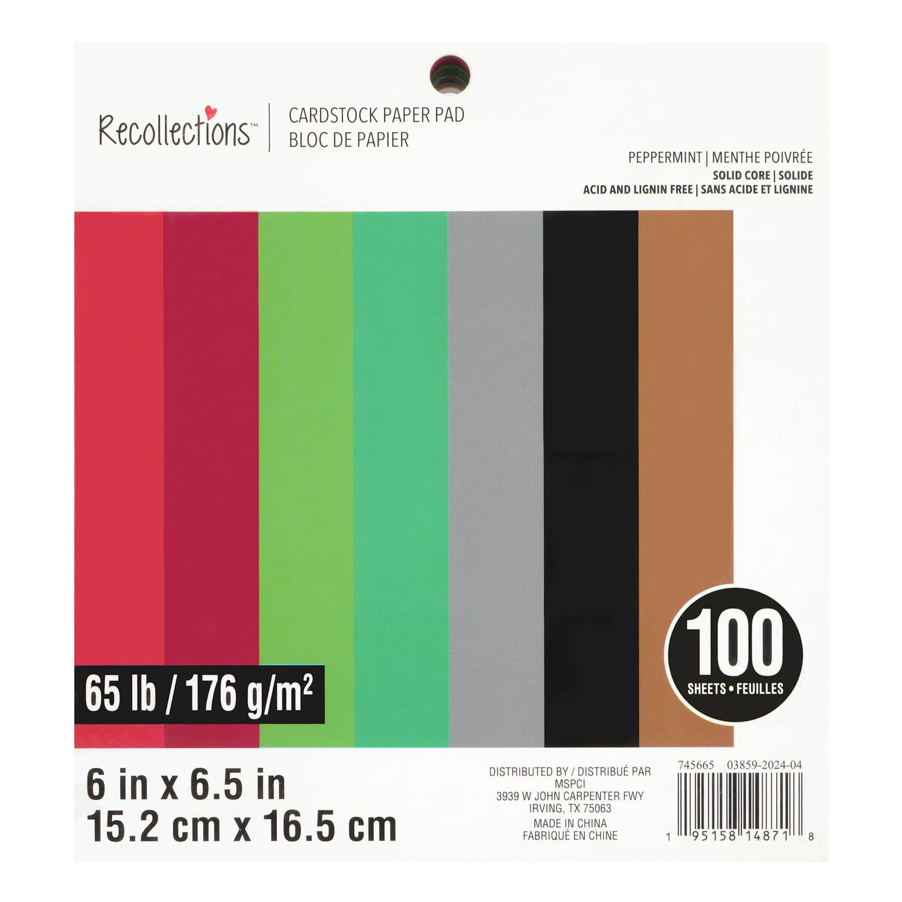 6" x 6.5" Peppermint 65lb. Cardstock Paper Pad by Recollections™, 100 Sheets