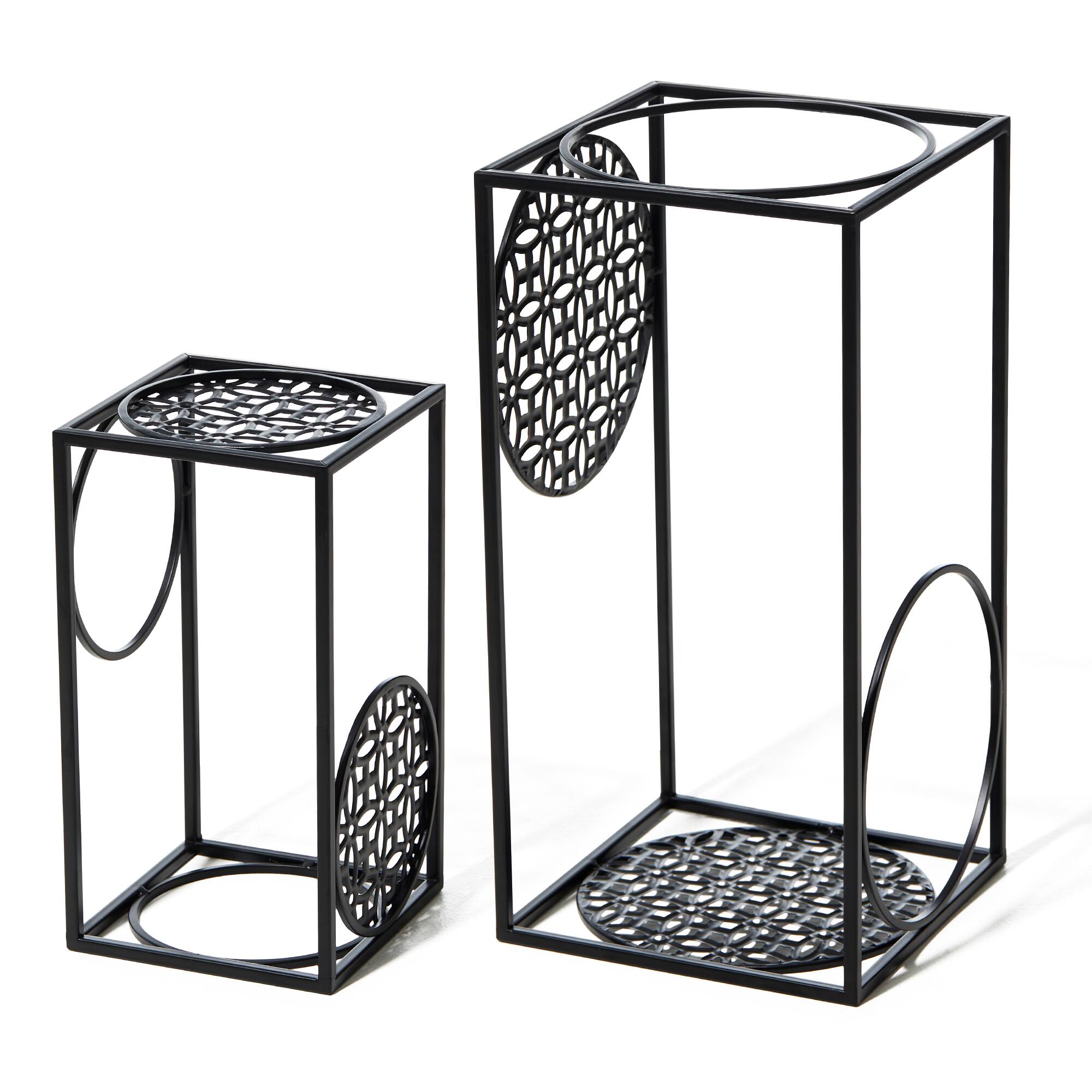 Glitzhome® Black Metal Wire Rectangular Nesting Planter Stand Set