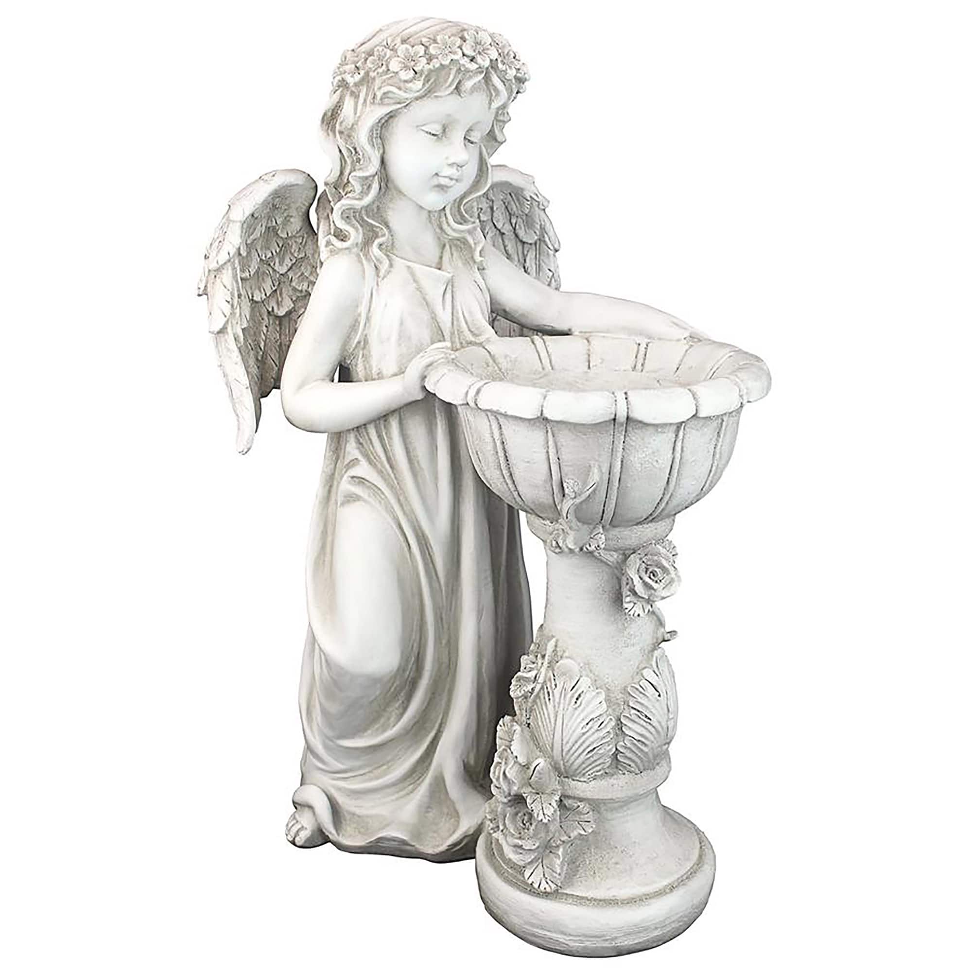 Design Toscano 20&#x22; Angelique&#x27;s Garden Splash Angel at Birdbath Statue