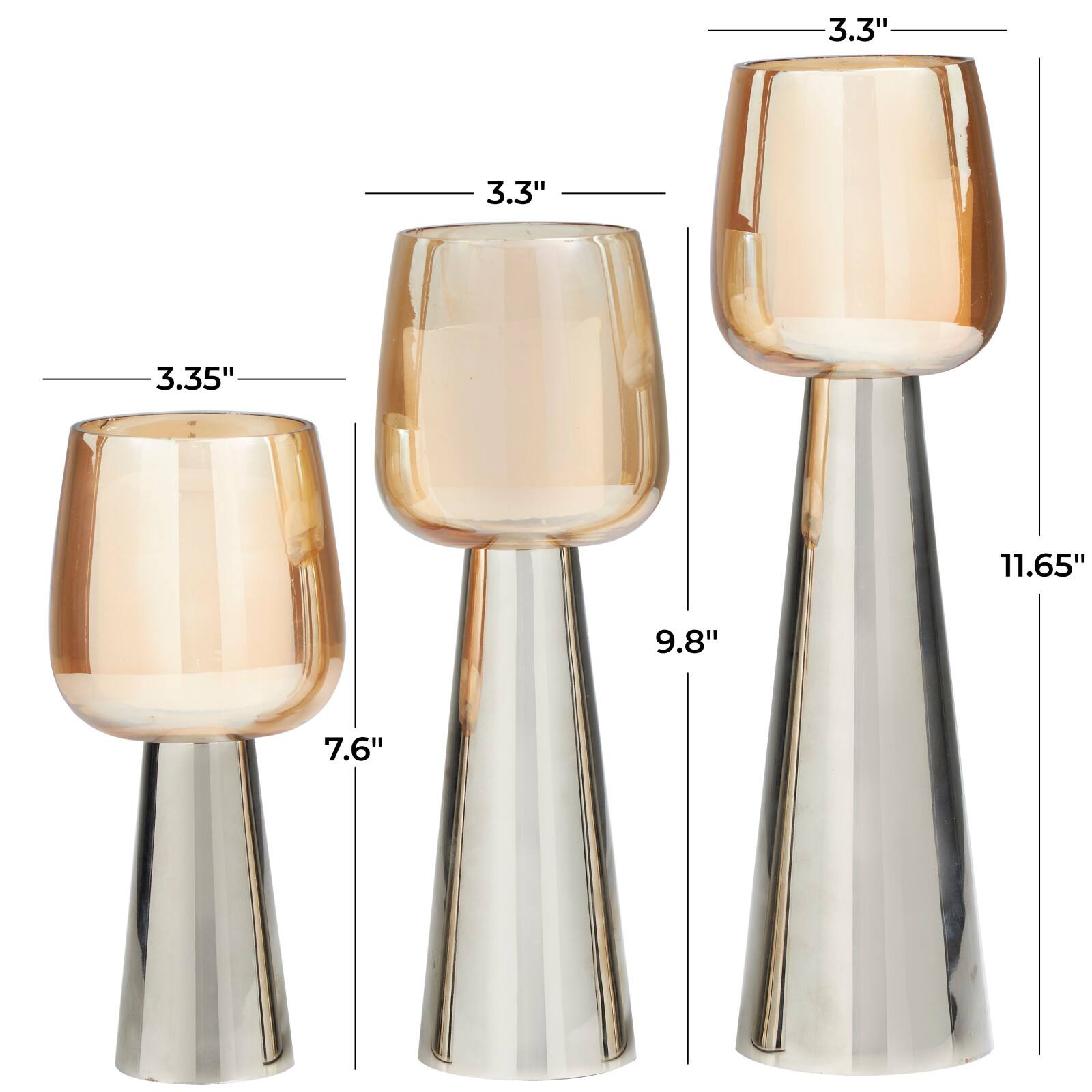 Contemporary Stainless Steel & Glass Candle Holder Set