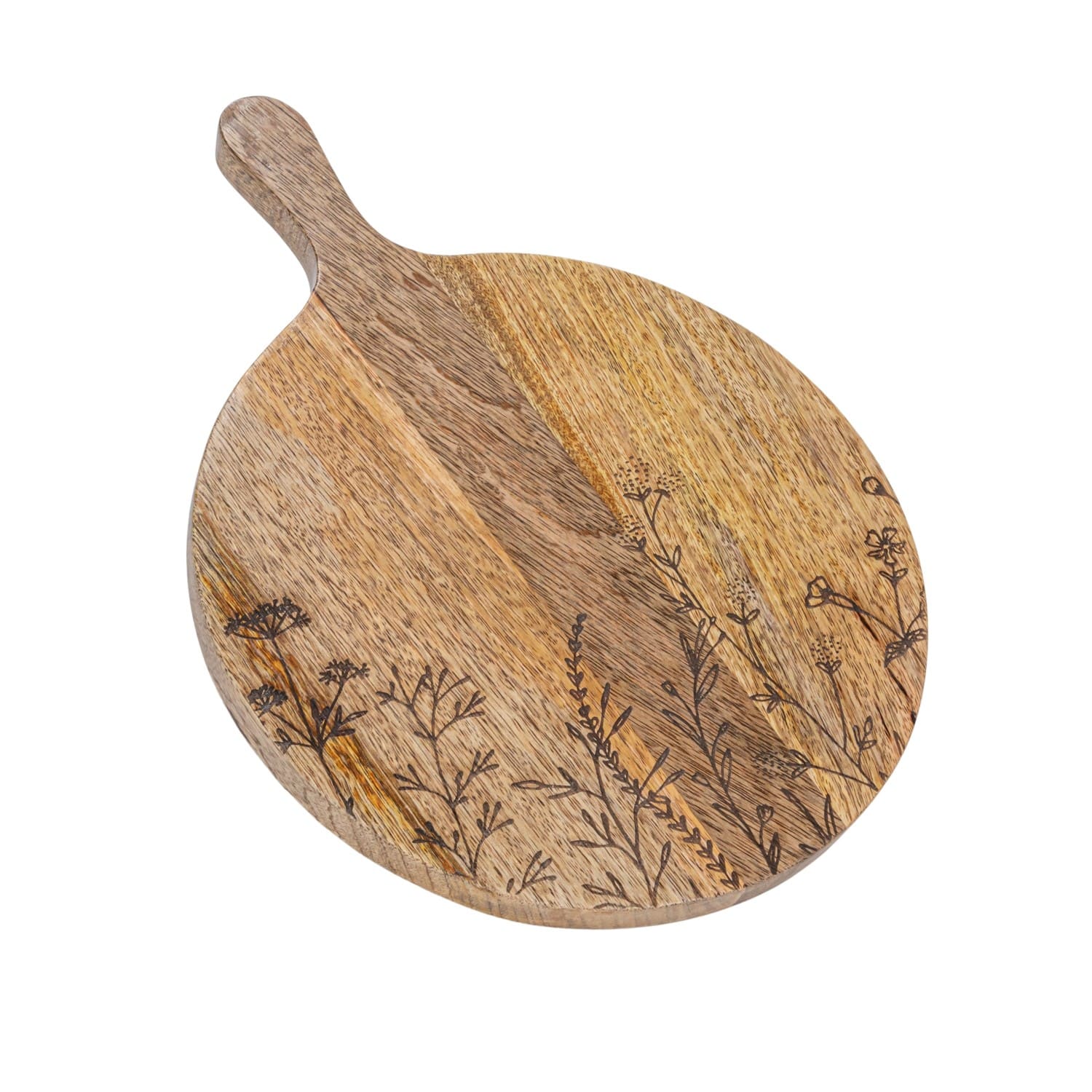 15.75" Natural Laser-Etched Floral Mango Wood Cheese Board