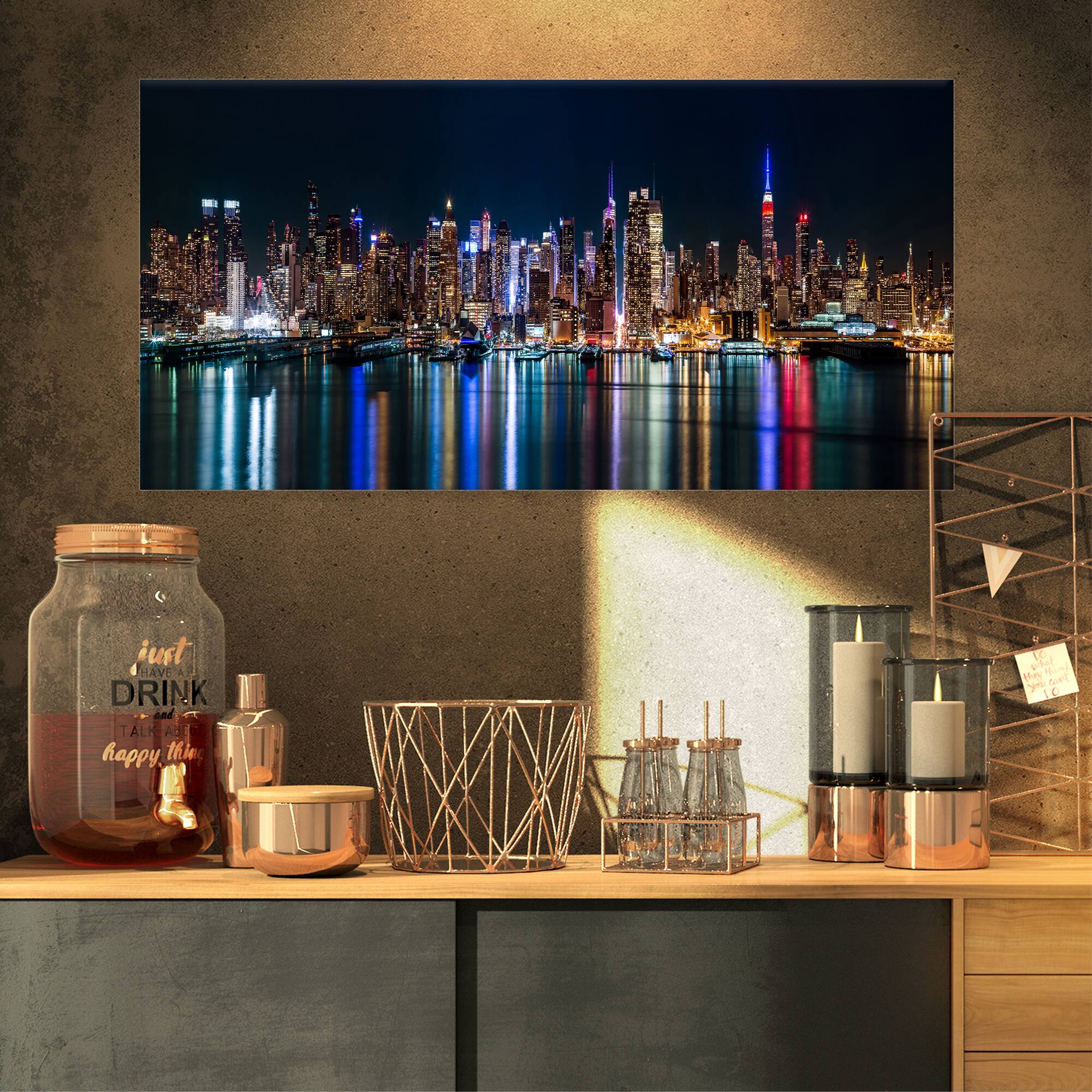 Designart - New York Midtown Night Panorama - Extra Large Canvas Art Print