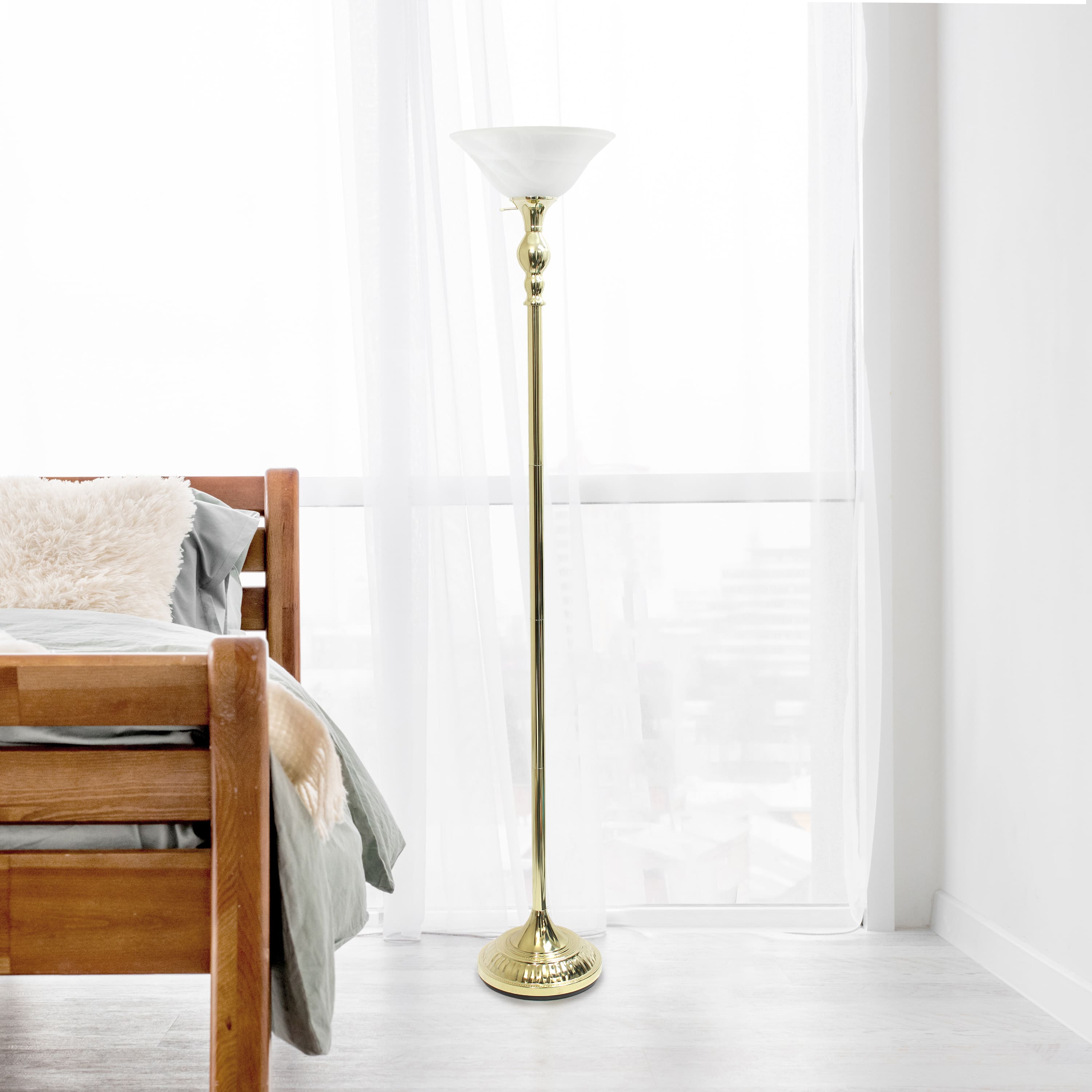 Lalia Home 6ft. Torchiere Floor Lamp with Marbleized Shade