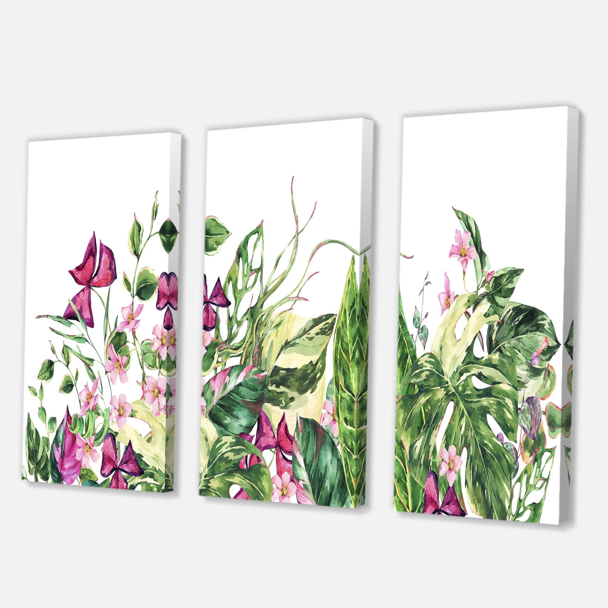 Designart - Vintage Floral Tropical Leaves I - Tropical Canvas Wall Art Print